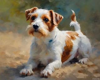 FUKVHIL Paint by Numbers Jack Russell Terrier Dog Animal Painting by Number for Adults DIY Digital Painting for Beginners, Wall Decor Drawing Gift 16x20inch
