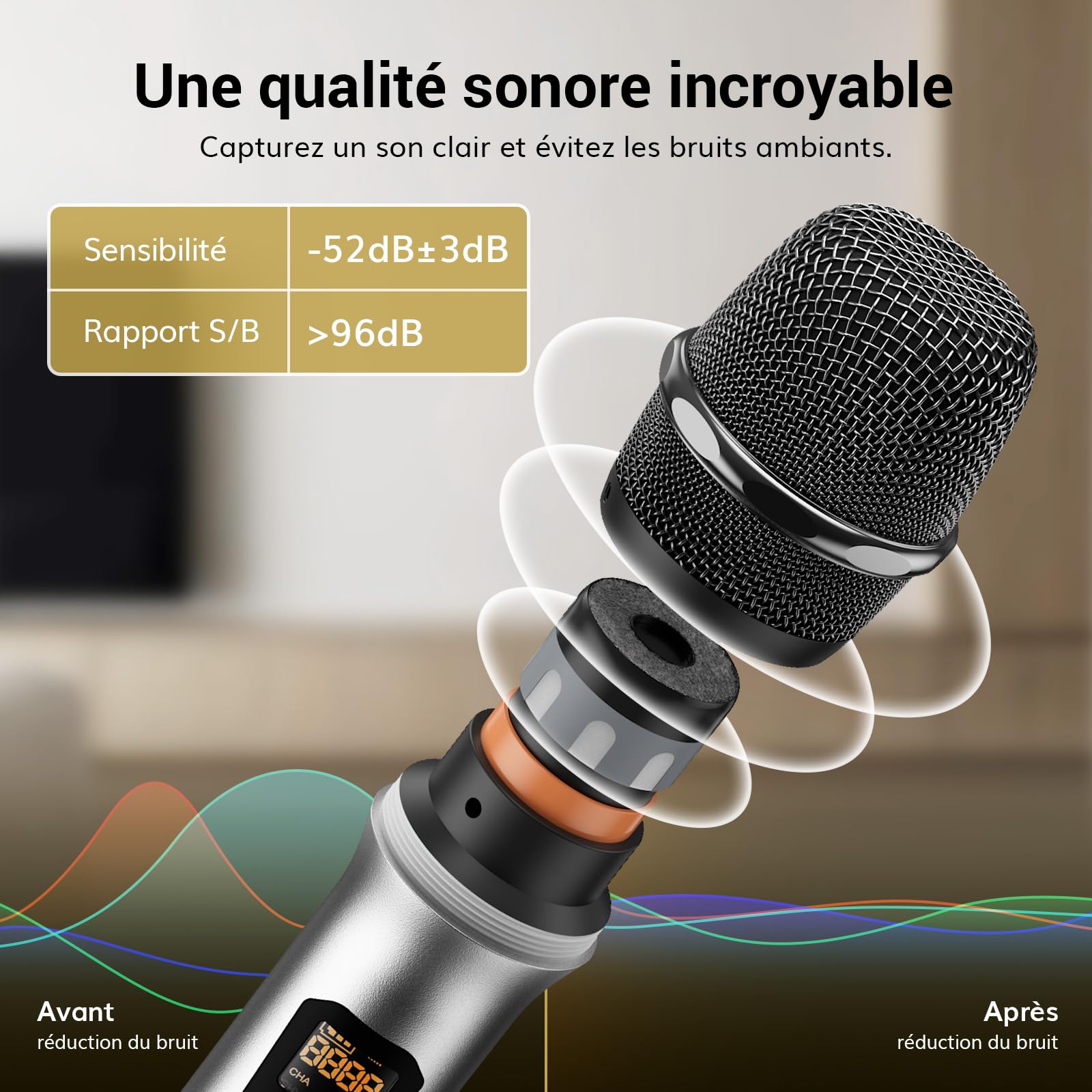 TONOR Système de Micros sans Fil avec 4x5 Canaux, Microphones à Main sans Fil en Métal, 4 Antennes pour Une Portée de 90m UHF, Signal Stable pour Le Chant, la Fête, l'église, Le Karaoké, Argent