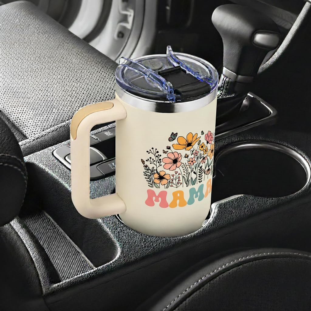 Mama Tumbler Gifts，40oz Tumbler with Handle for Moms, Travel Tumbler Gifts for Mother's Day women Birthday Christmas, Mama s Gift from daughter and Son - Image 5
