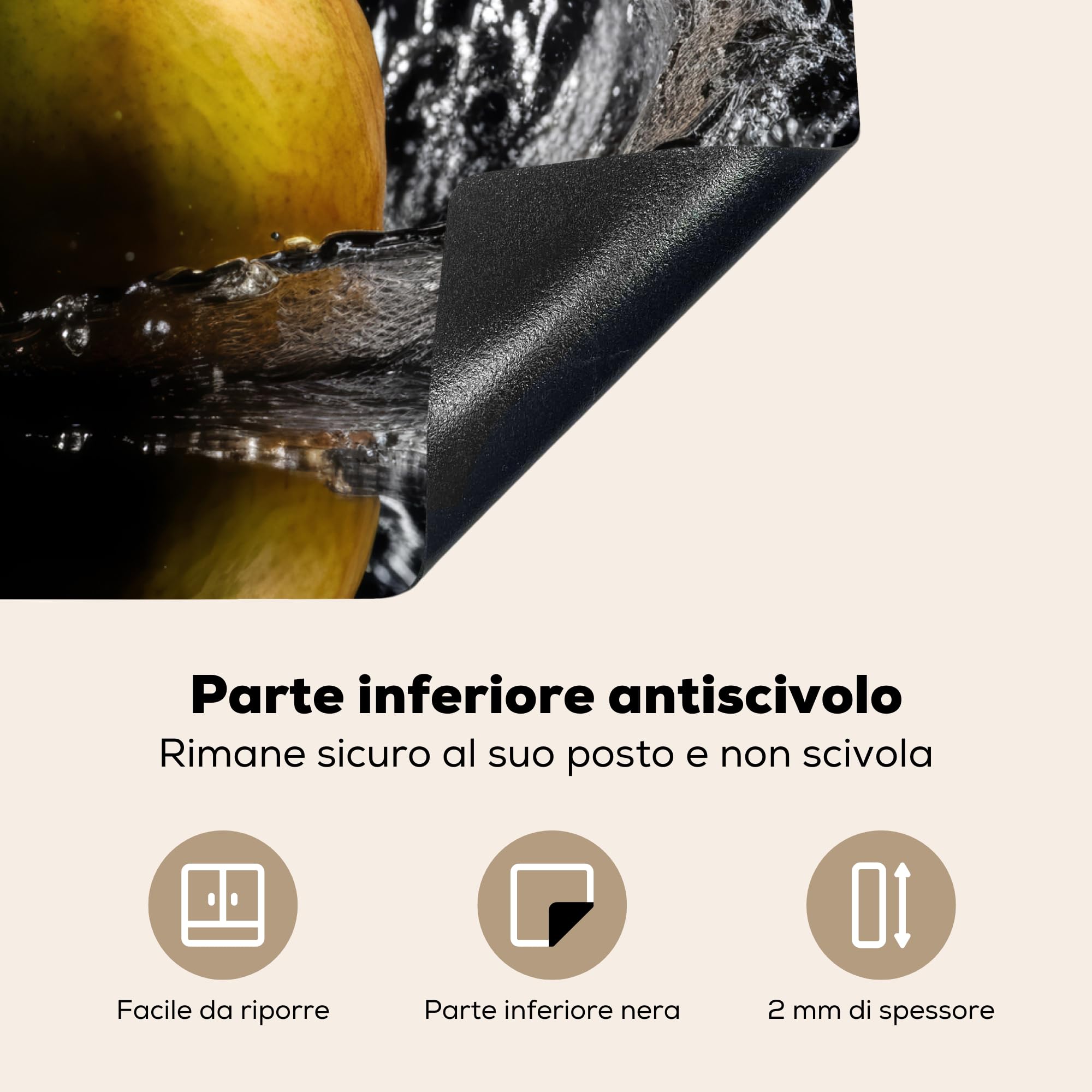 KitchenYeah© Copri Piano Cottura 59x52 cm Coprifornelli Tappetino per Induzione Fornello Tutto per la Cucina Pera - Frutta - Acqua - Nero