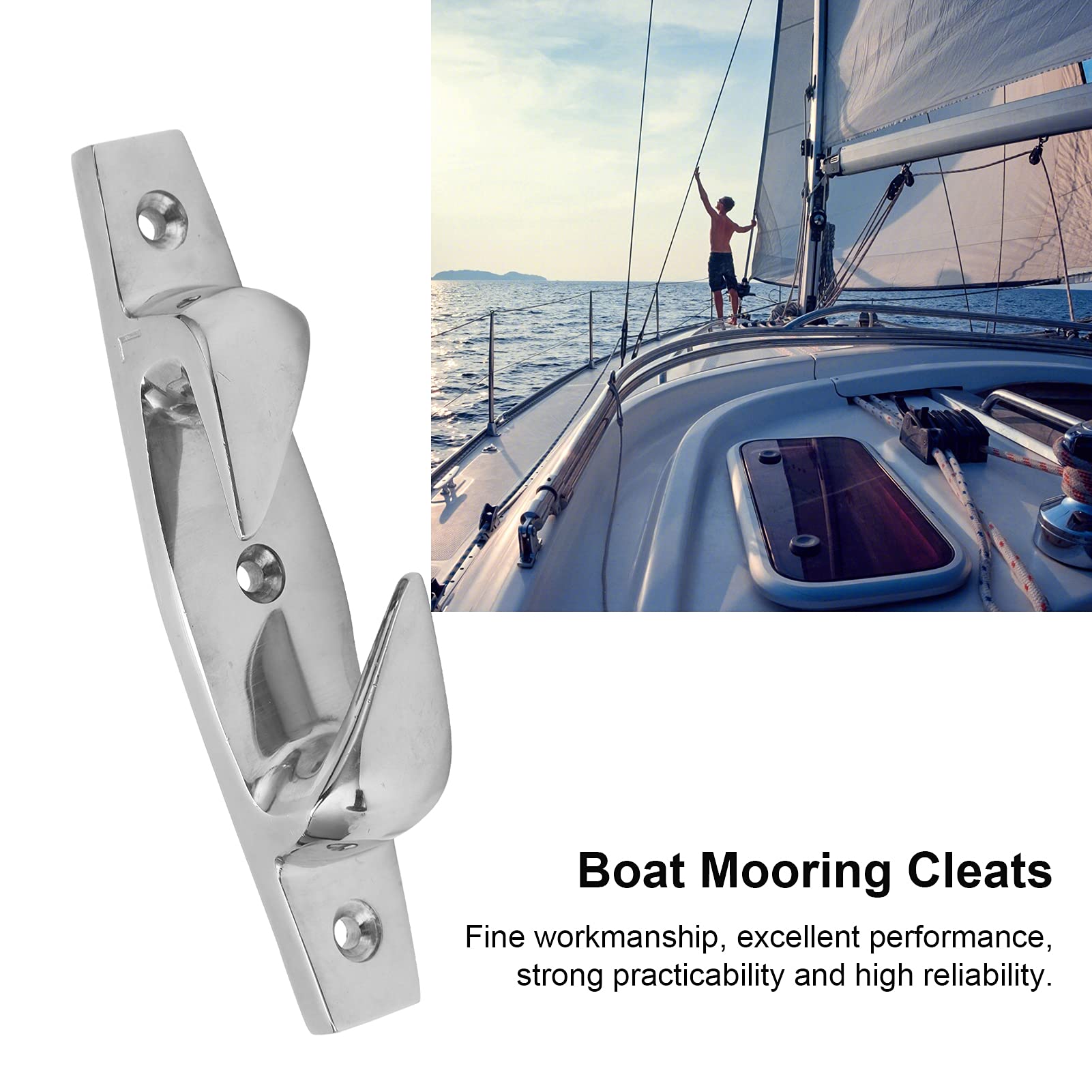 equlup 155mm/6.1in Left Straight Bow Chock Cleat Stainless Steel Rope Guide Anchoring Mooring Line Cleat Chock for Marine Boat Yacht