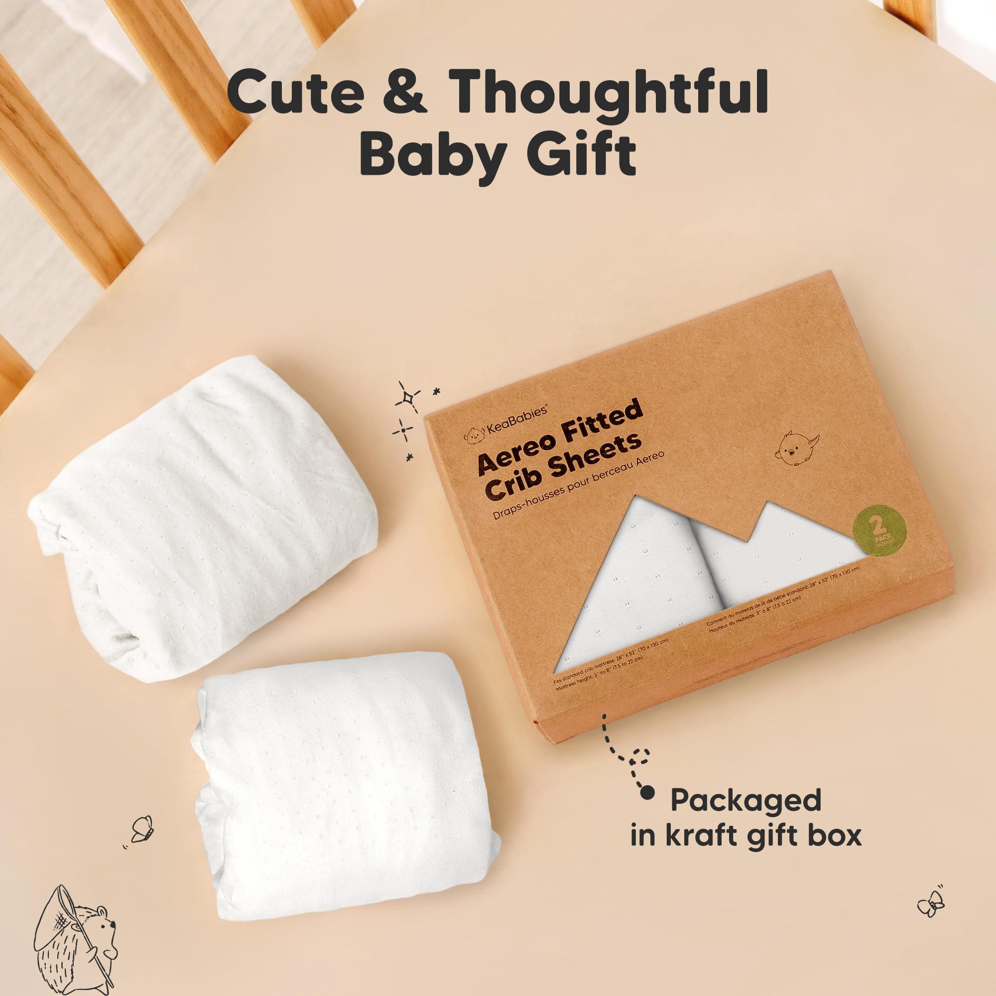 Paquete de 2 sábanas bajeras para cuna para niños, niñas, bebés, algodón de viscosa de bambú suave, 52 x 28 pulgadas, sábanas de colchón estándar para cuna, funda de colchón de cama infantil 9