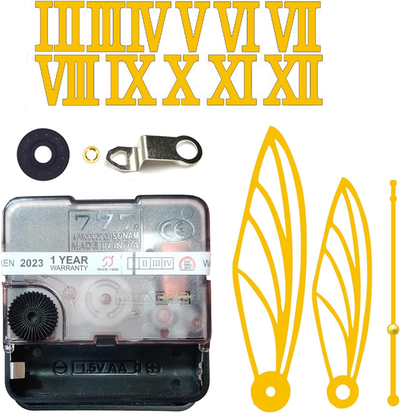 YOPY® Roman & English12 Pcs Arabic Mirrored Acrylic Numerals Movement Machine 22mm for Wood Resin Marble Clock Fancy Butterfly Hands Needle (Gold)