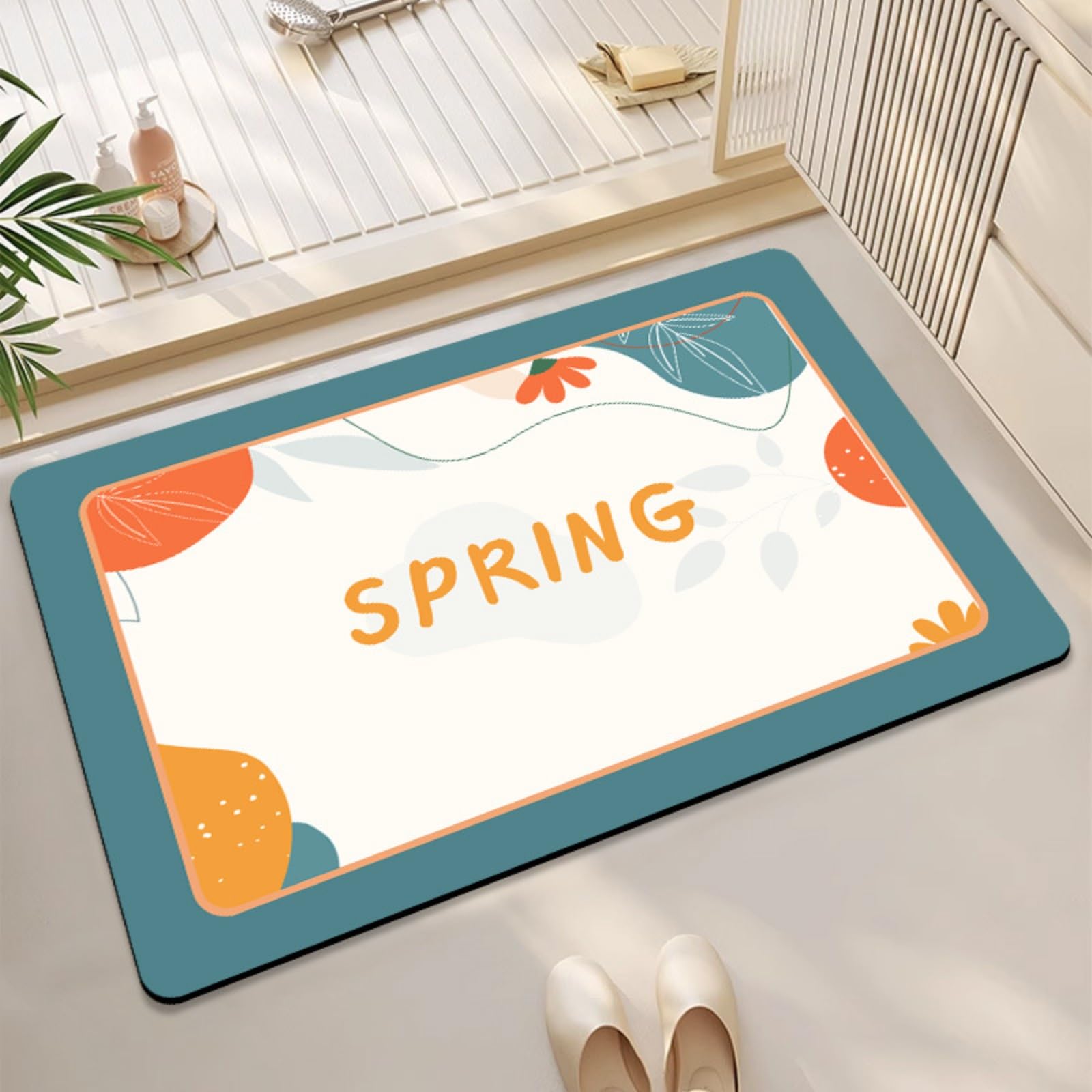 Tapis de bain à fleurs irrégulières fini les glissades sur carrelage et terrasse