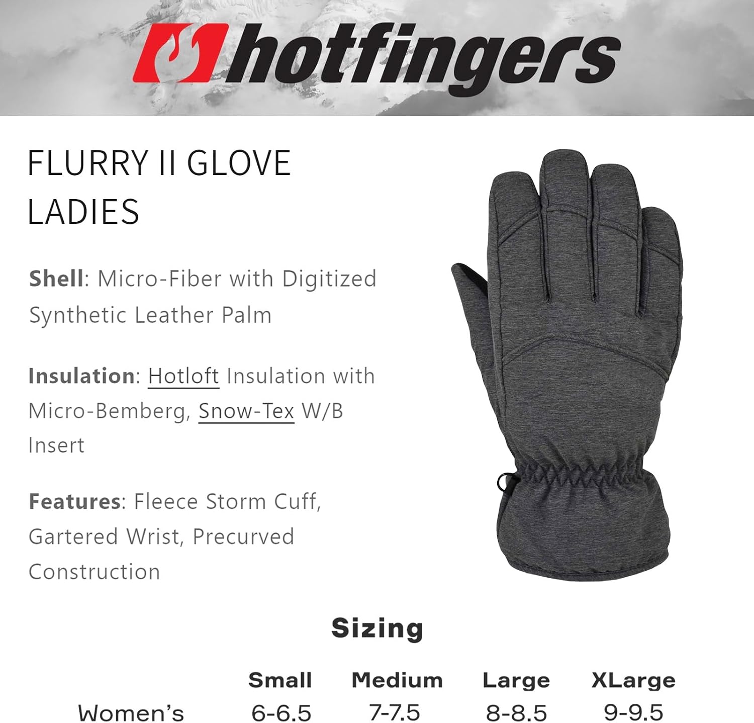 hotfingers Women's Flurry ll Alpine Sport Winter Gloves | Waterproof Insulated Warm Breathable Cold Weather Gloves for Women