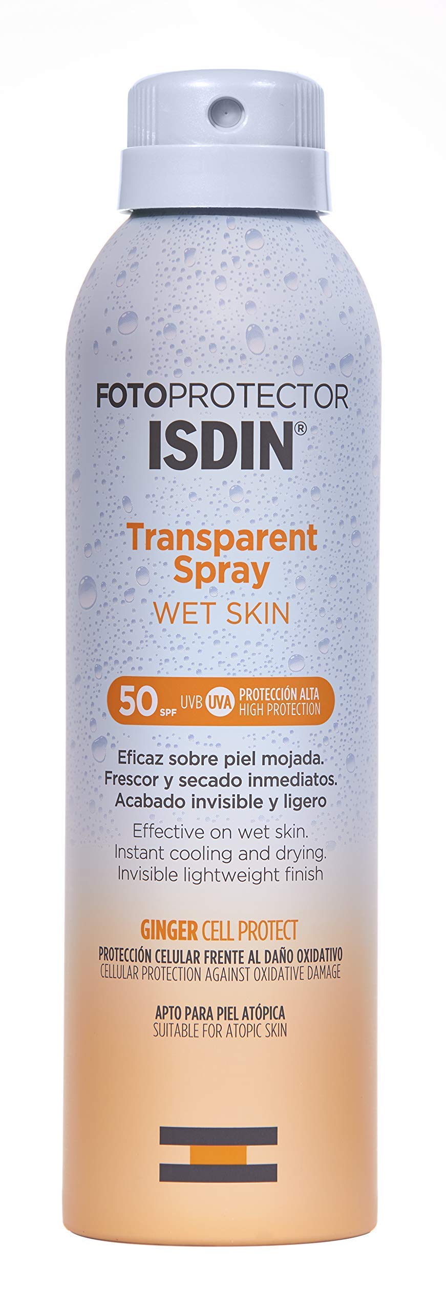ISDIN Fusion Water Fotoprotector Facial SPF 50, de Fase Acuosa para Uso Diario, Textura Ultra Ligera + Fotoprotector ISDIN Transparent Wet Skin SPF 50, Spray transparente, Ginger Cell Protect 250 ml
