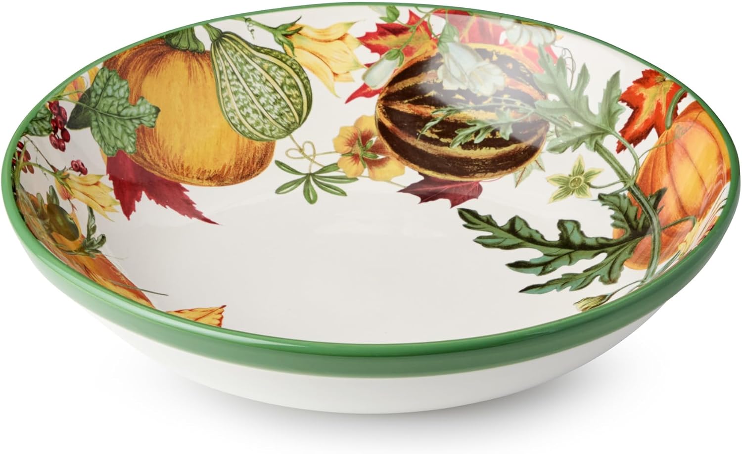 Harvest Fields 13” Ceramic Serving Bowl – Large Farmhouse Bowl with Autumn Pumpkin Design – Perfect for Salads, Pasta, Side Dishes & Holiday Entertaining – Microwave & Dishwasher Safe