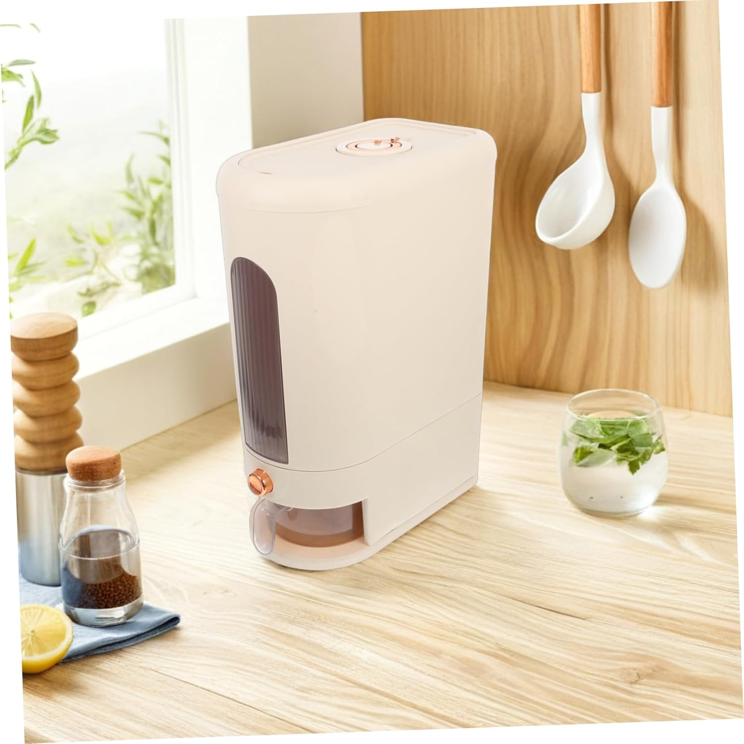 Mikinona Airtight Rice Storage Container Visual Portion Control Modern Design Sealed Dispenser for Cereal Flour Nuts Snacks