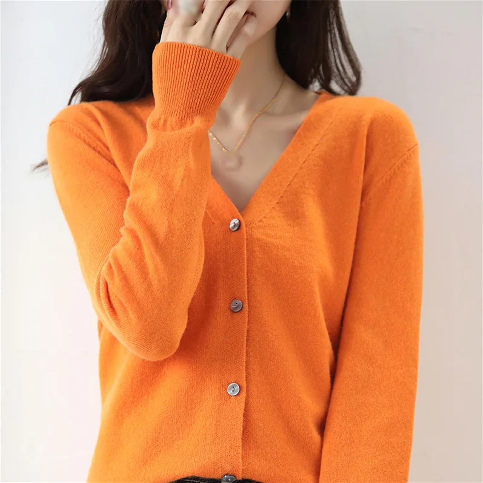 Cárdigan De Punto para Mujer, Chaqueta Larga De Manga Larga, Color Sólido, Moda Holgada, Suéter con Cuello En V Y Botones De Un Solo Pecho para Invierno