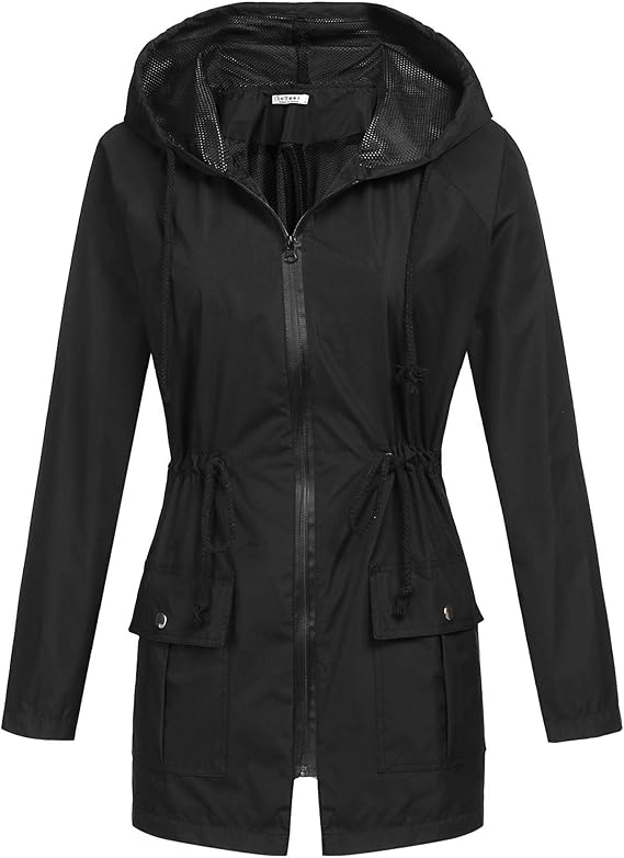 SoTeer Womens Casual Lightweight Waterproof Rain Jacket Long Sleeve