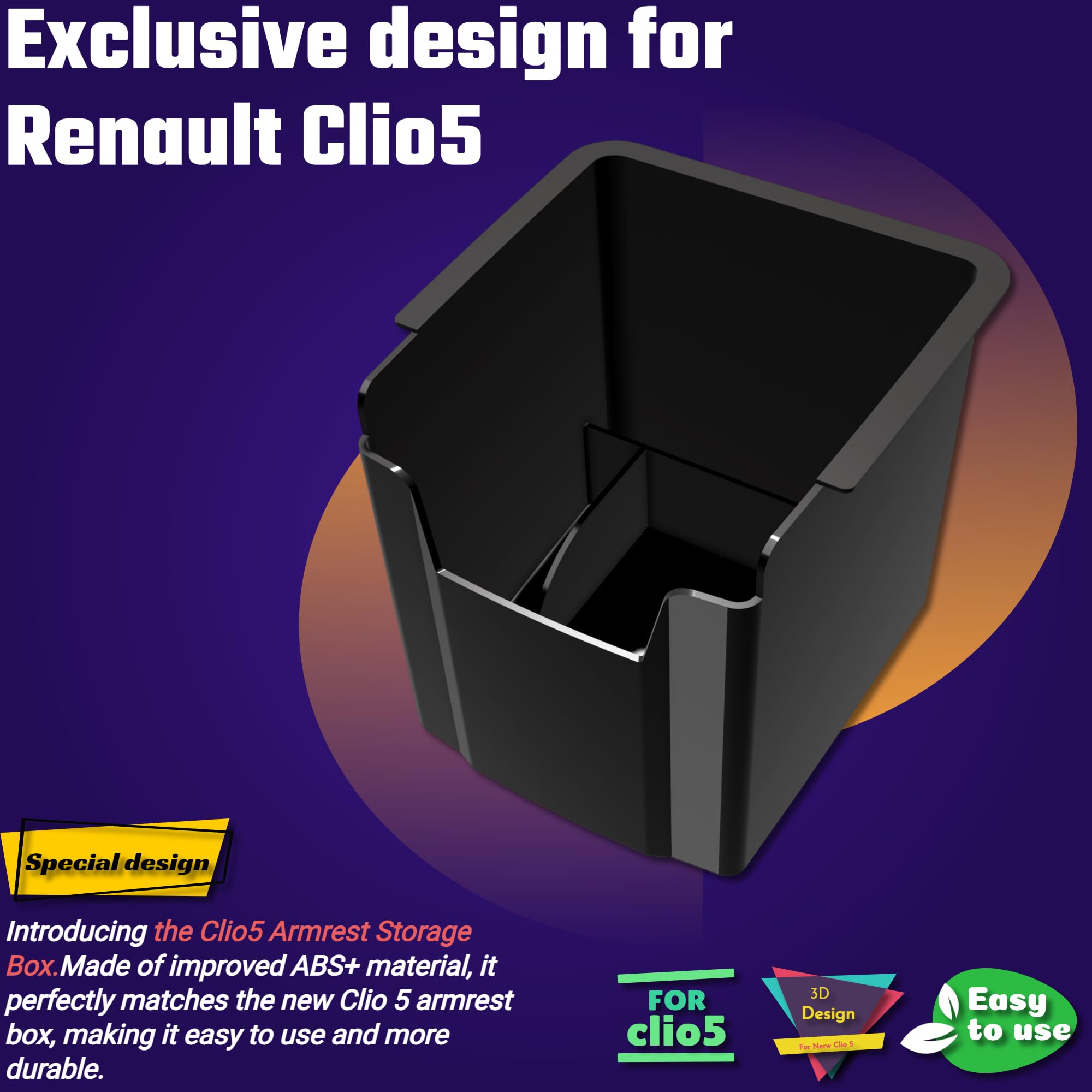 Compatibile con Renault Clio 5 | RS | E-Tech 2019-2024 2025 Console Centrale Scatola del Bracciolo, Organizer Vano Portaoggetti Auto Accessori con Tappetino Antiscivolo (Blu)