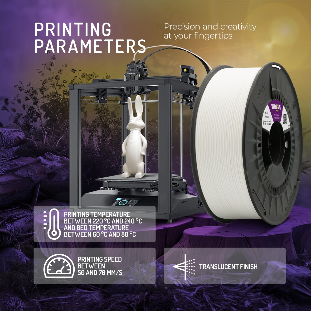 WINKLE Filament PETG pomarańczowy kryształ bursztynowy | Filament do drukarki 3D | Filament PETG 1,75 mm 300 g | Kompatybilny z większością drukarek 3D | PETG Pomarańczowy | Dokładność wymiarowa |