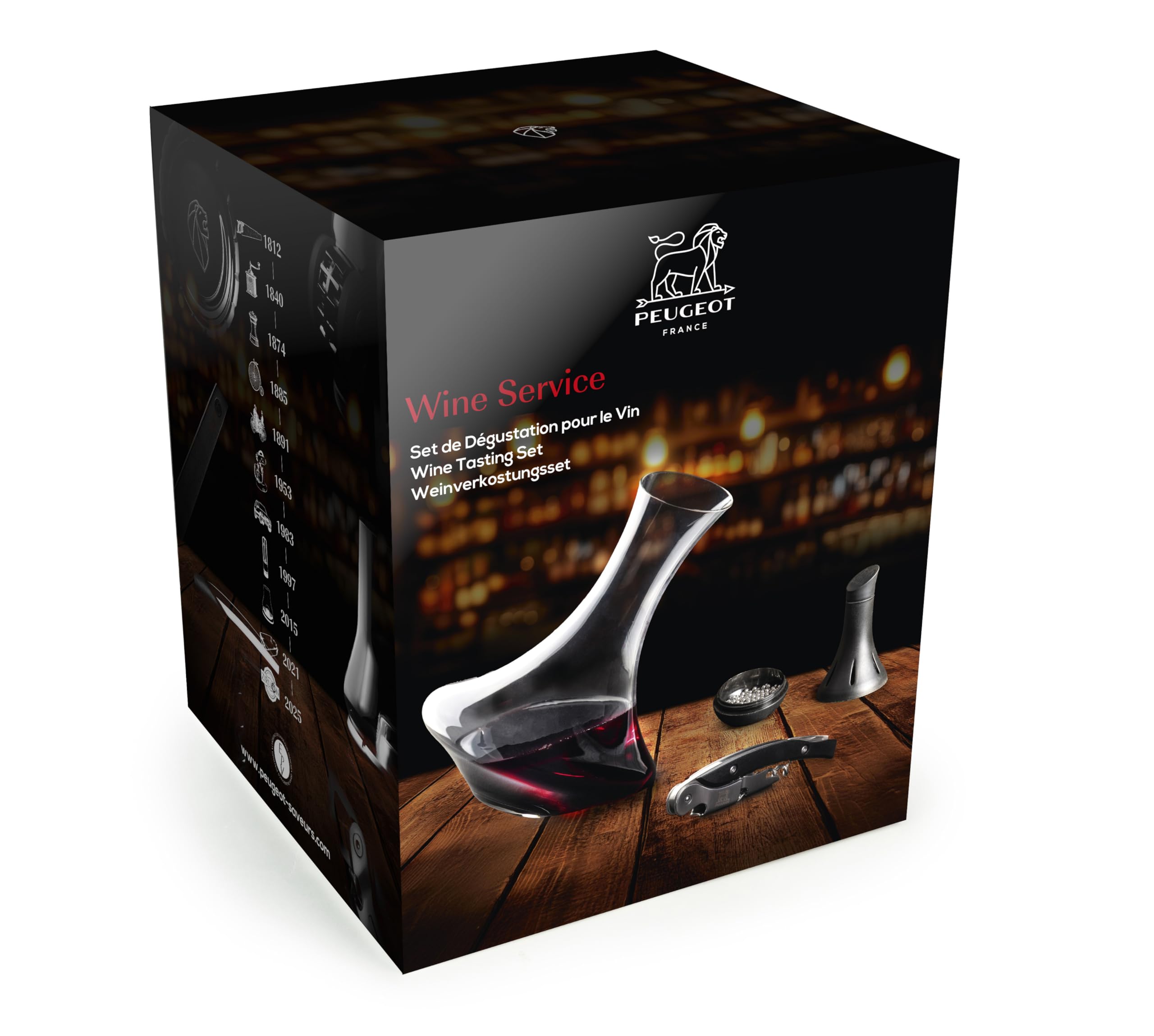 PEUGEOT - Sommelier Geschenkset - Evolution Karaffe + Sommeliermesser Malbec + Bilbo Korkenzieher - Für optimalen Weingenuss - Elegantes Design - Französisches Know-how