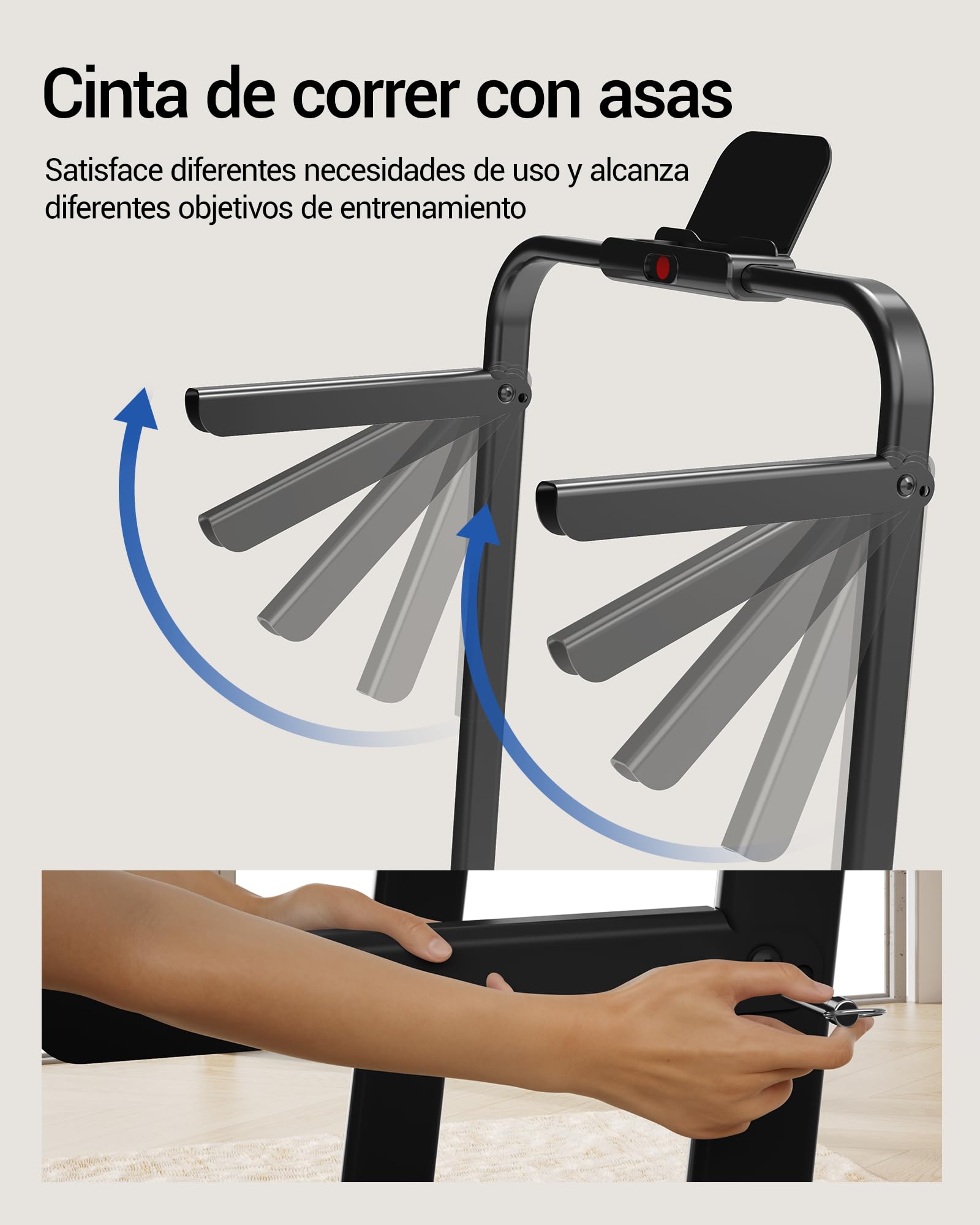 CURSOR Cinta de Correr Plegable con Inclinación 16%,10KM/H Cinta Correr Plegable, Pantalla LED, Reposabrazos Ajustables, 3.0HP Walking Pad, Caminadora Electrica para Casa, Capacidad de Carga 136KG