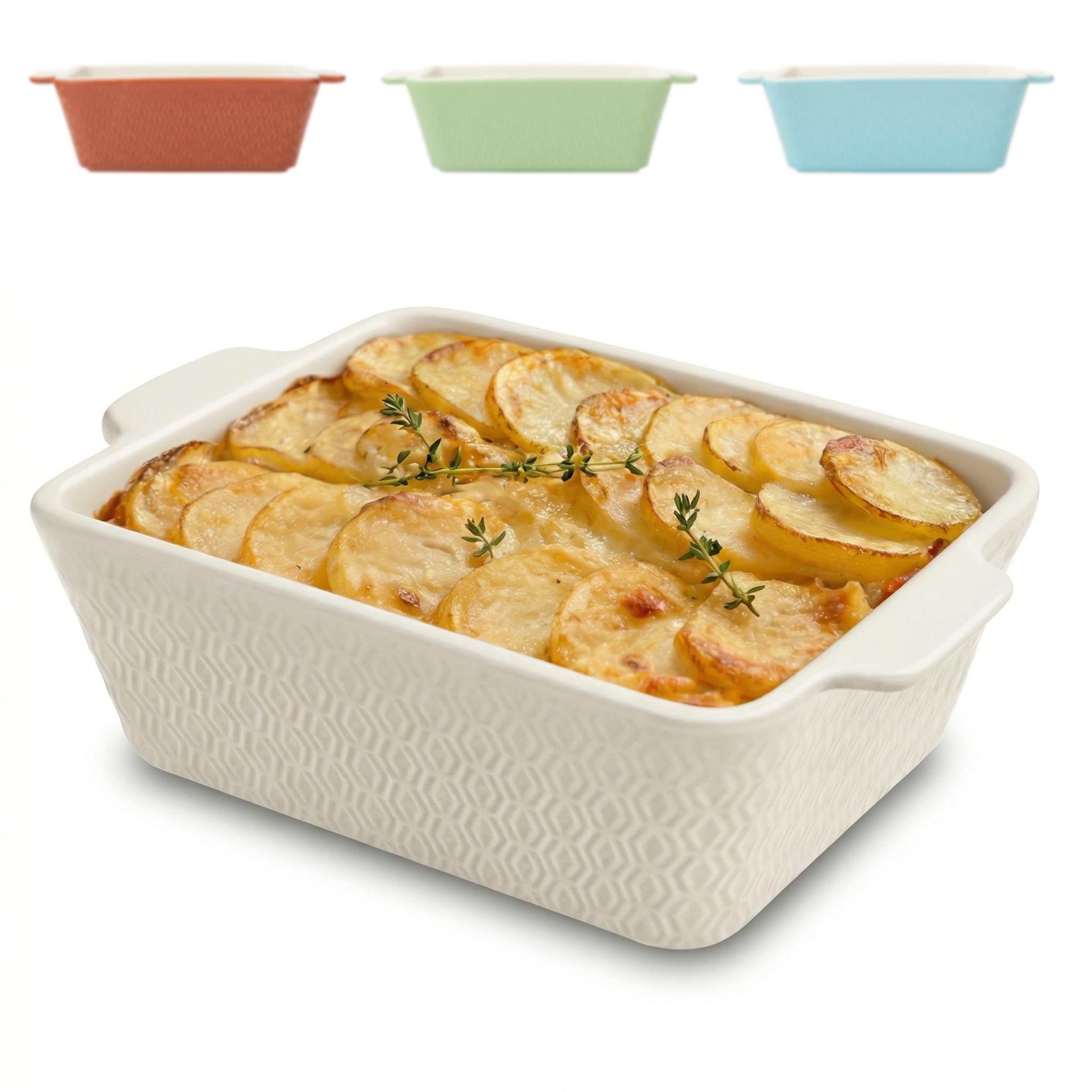 Praknu Plat à Four en Céramique Petit - Anti-adhésif et Anti-rayures - Cassolette à bords très hauts - Plat à gratin rectangulaire (Blanc)
