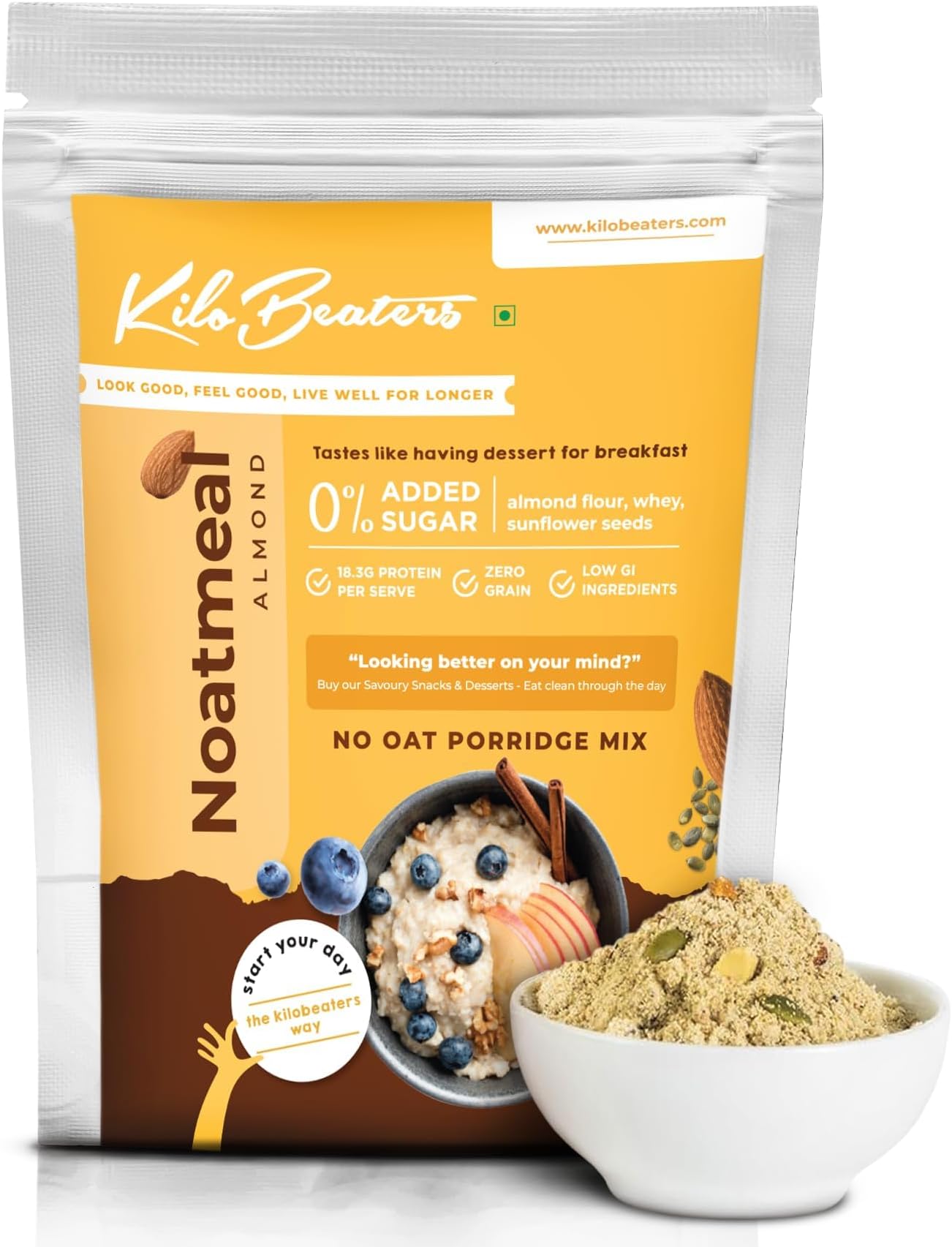Kilobeaters Noatmeal, Low Carb Breakfast Cereals With High Protein, No Oats, No Added Sugar, Diet Food, (1 kg) Pack of 1