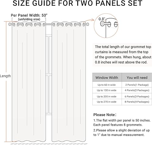 Miniatura 7 de 100% Blackout Shield Cortinas opacas de lino para dormitorio, cortinas con aislamiento térmico de 45 pulgadas de largo, juego de 2 paneles de