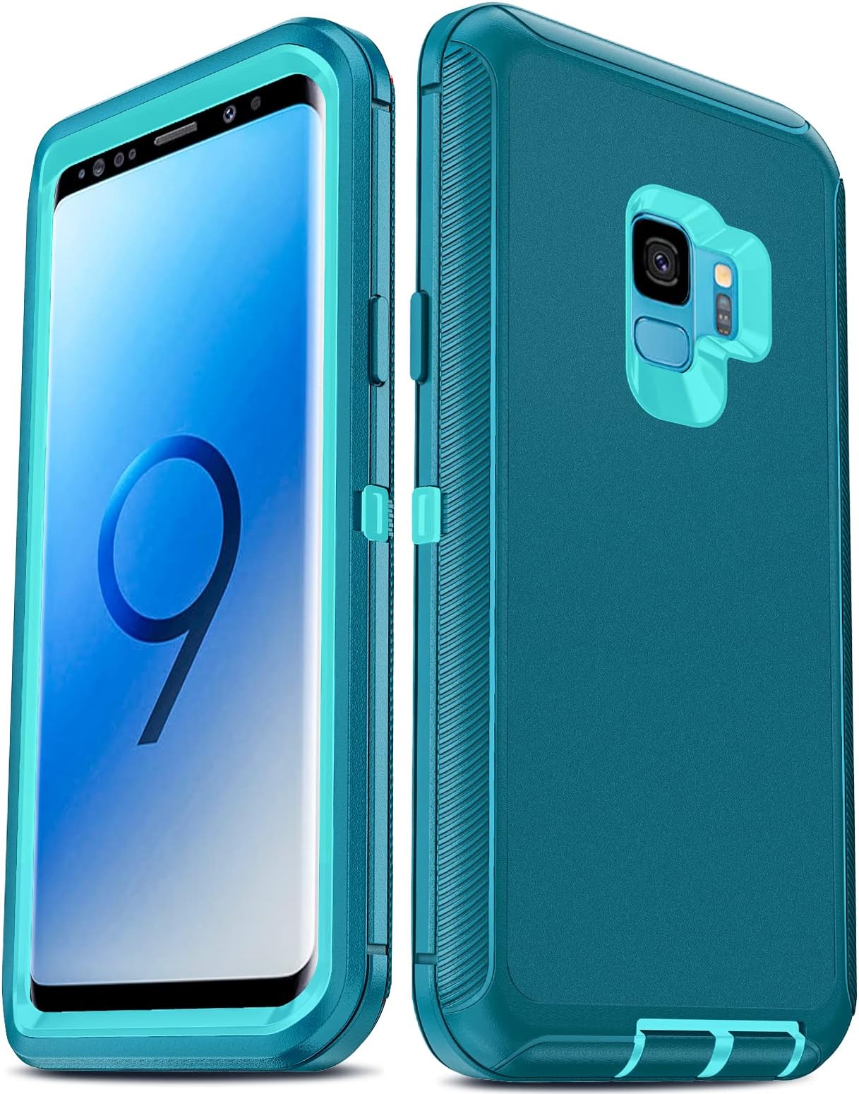 Compatible for Galaxy S9 Case, Samsung Galaxy S9 Case, 3 in 1 Full Body Shockproof Rubber Dustproof Rugged Defender Protection Case Samsung Galaxy S9 Phone Case, Teal Blue