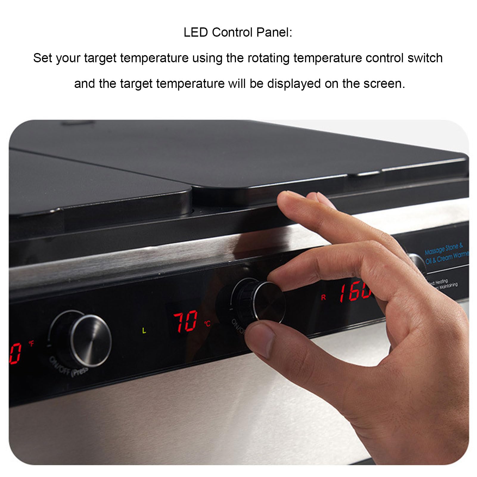 Calentador de Piedras Calientes, Pantalla LCD Digital, Calentador de Piedras de Masaje con Calentador de Aceite para Salón, Uso Doméstico, Ajuste de Temperatura, (Enchufe europeo 220V)
