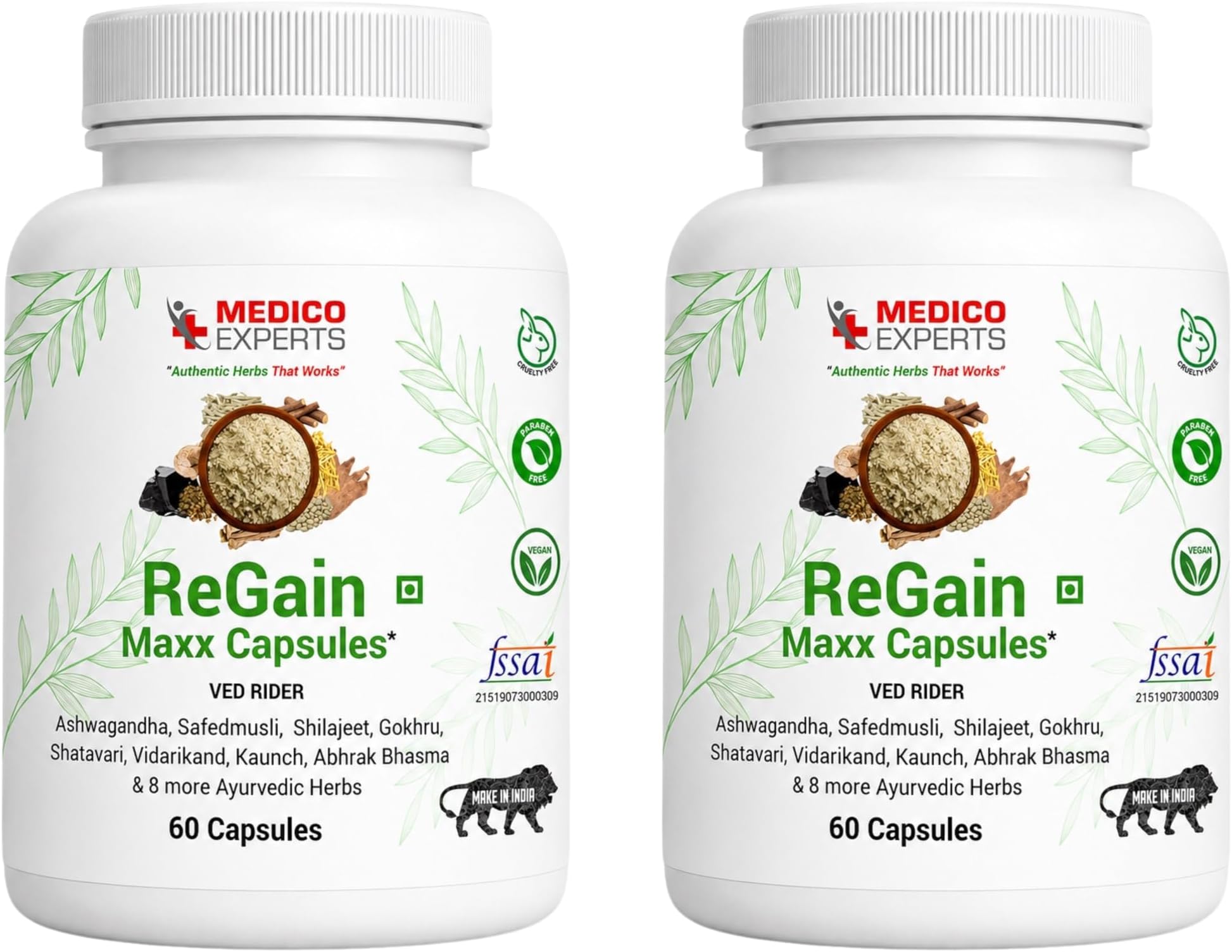 ReGain Maxx Capsules - Shilajit Ashwagandha Safed Musli Gokshura - 16 Ayurvedic Herbs, FSSAI Licensed, Heavy Metal Tested, Supports Energy & Stamina - 120 Capsules (1 Month)