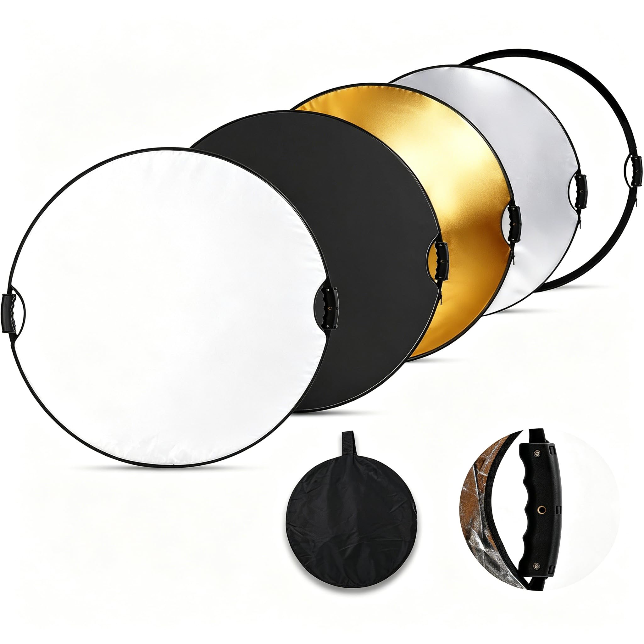 ZIBUYU® 5 in 1 Collapsible Reflectors for Photography with Bag, 80cm Dia Double Sided, Light Diffuser with Gold, Silver, White, Black & Translucent Panels for Studio & Outdoor Photography-picture-11