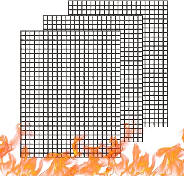 WholeFire BBQ Grill Mesh Mat Set, 3PCS Non-Stick Reusable Grill Mats Baking Accessories for Grilling Meat, Vegetables, Cooking, Baking, Grilling and Baking, 40x33cm
