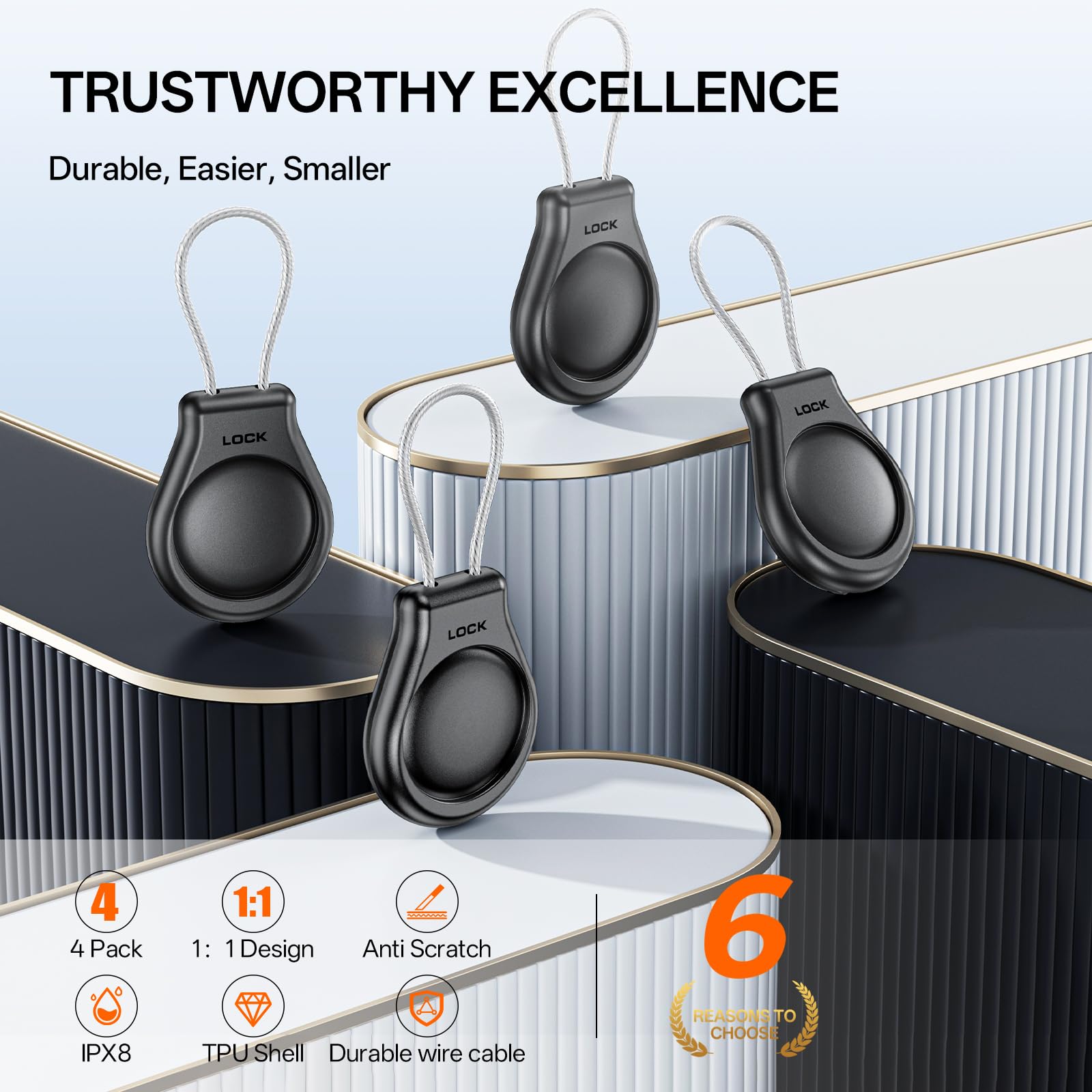 Gotubiim Waterproof AirTag Keychain Holder ?4 Pack? Secure Holder With Wire Cable Air Tag Lock Case Keychain Key Ring Key Chain Luggage tag For Keys, Luggage & More Men Women's Keyrings & Keychains