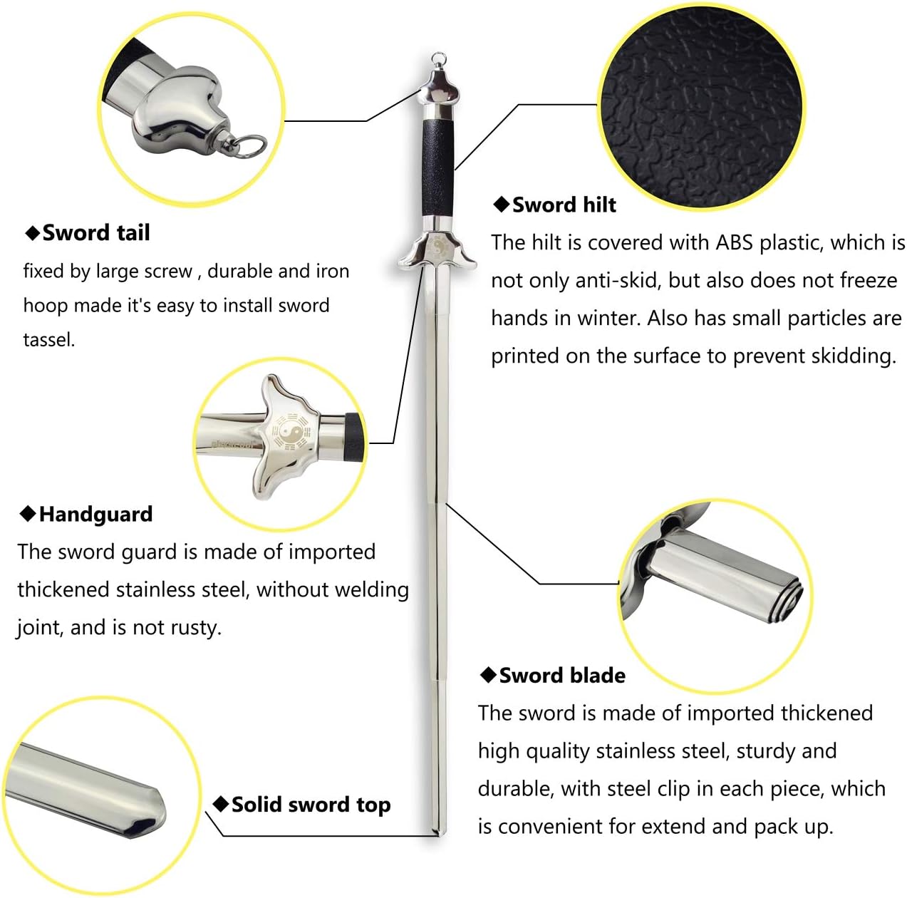 Premium Extendable Chinese Taichi Sword with Free Luxury Red Sword Tassel and PU Leather Bag