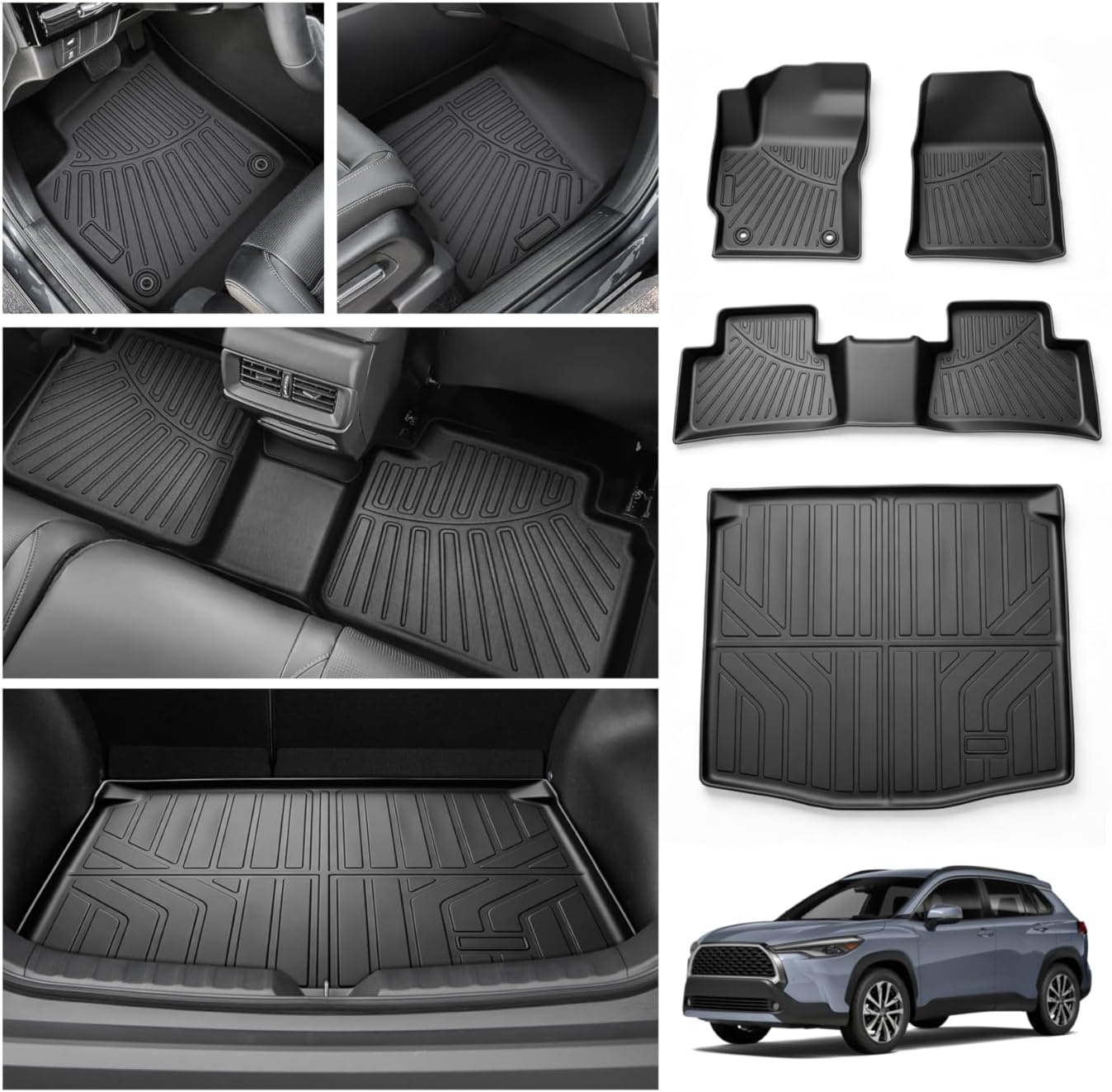 Cartist Floor Mats and Cargo Liner Fit for Toyota Corolla Cross Hybrid (Includes FWD Gas Models) 2022-2025 2026, All Weather Floor Liner and Trunk Mat for Corolla Cross Accessories