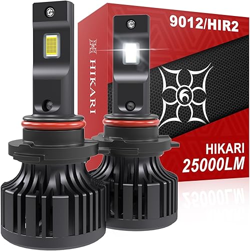 Hikari 2025 25000LM 9012 HIR2 - Bombillas LED de doble haz, luz antiniebla, chips de núcleo mejorados de 45 W, kit LED de alto lúmenes, blanco frío