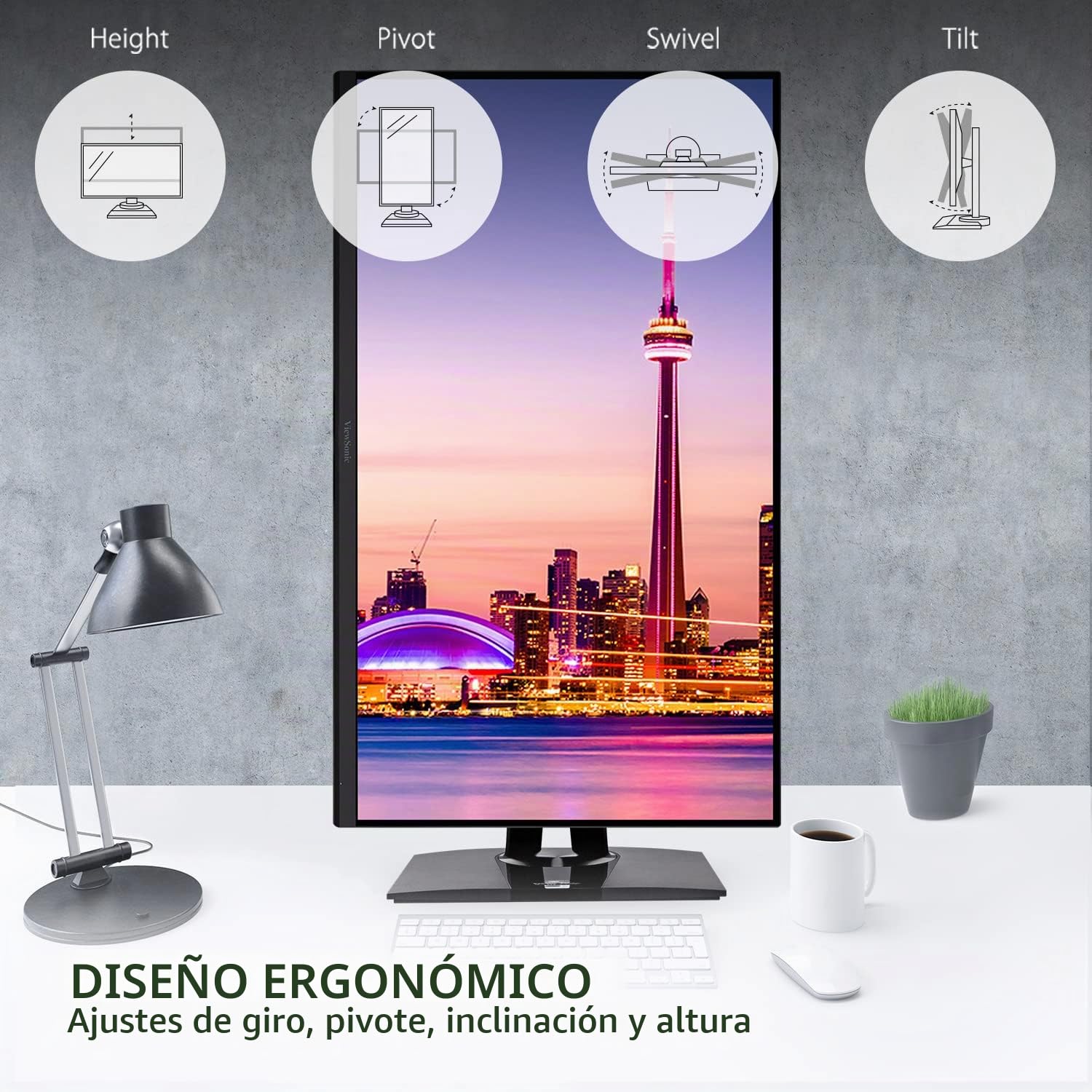ViewSonic VP3256-4K Monitor ergonómico IPS 4K UHD de 32 Pulgadas con biseles ultrafinos, precisión de Color, validado Pantone, USB C de 60 W