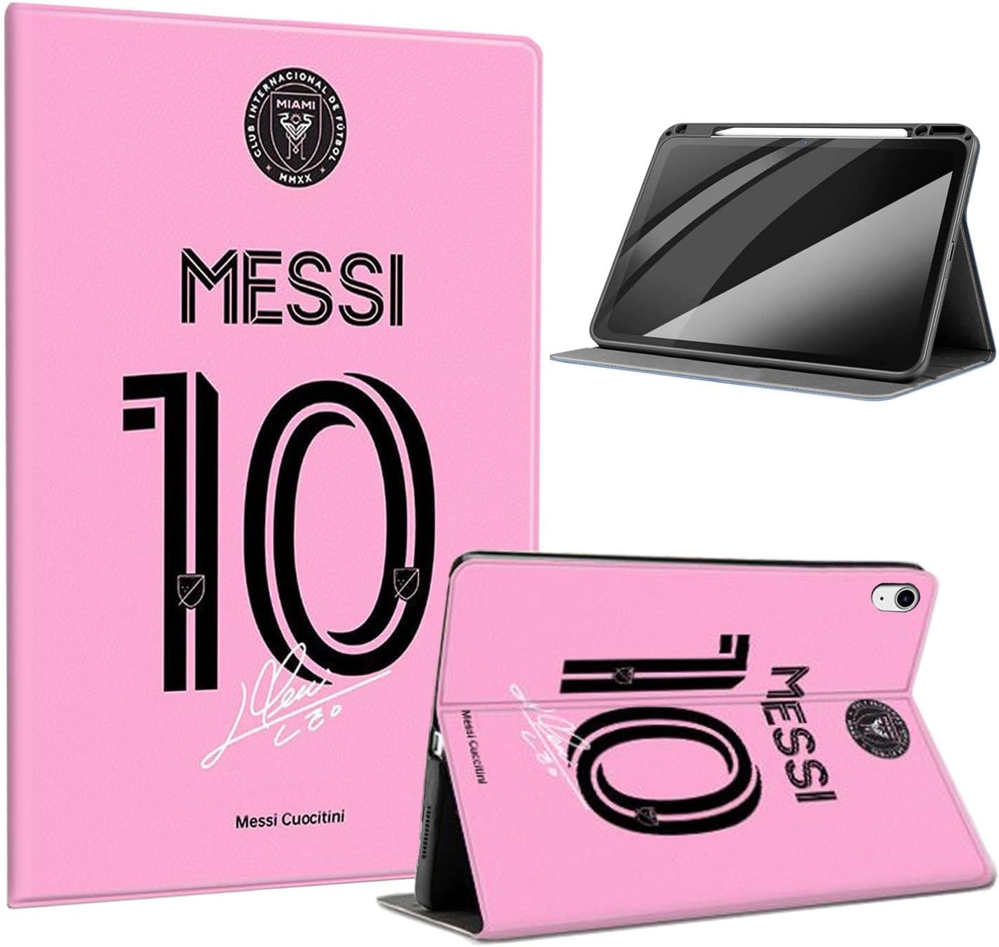 ZERMU for iPad Air 5th/4th Generation 2022/2020 10.9-Inch, Mess%i Soccer #10 Shockproof Magnetic Cover [Auto Sleep/Wake] with Pencil Holder, Multi-Angle Stand, Magnetic Kickstand (T1)