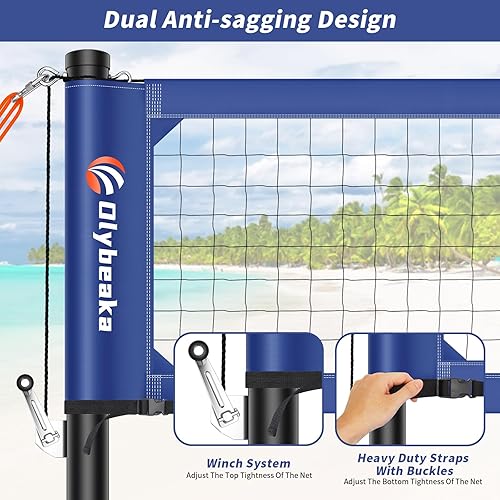 Miniatura 2 de Red de voleibol portátil para exteriores para patio trasero, playa, sistema de red de voleibol resistente con postes de aluminio de altura ajustable