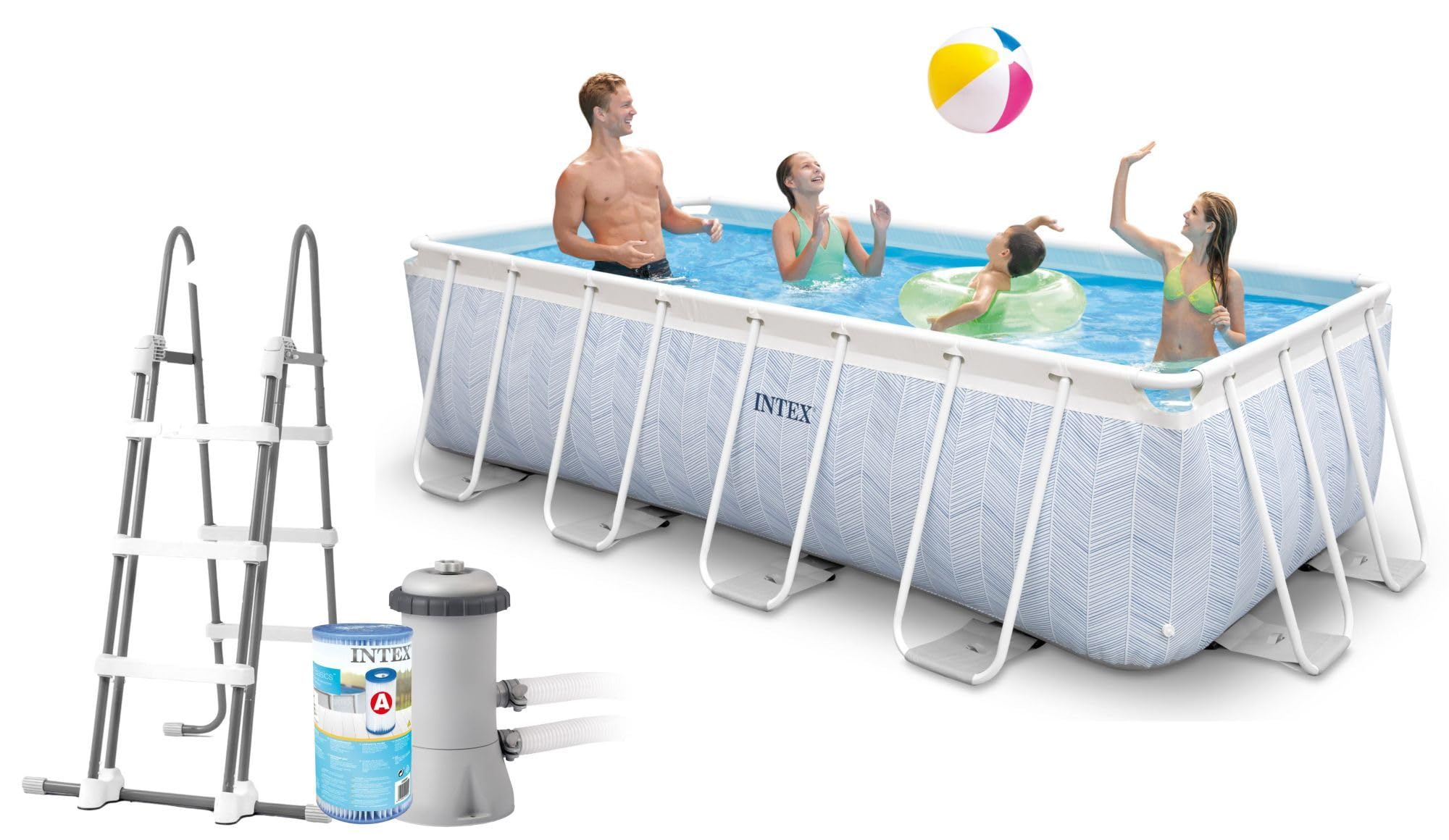 Intex - 26780NP - Kit Piscine Tubulaire rectangulaire Chevron (L) 4,00 x (l) 2,00 x (h) 1,00m