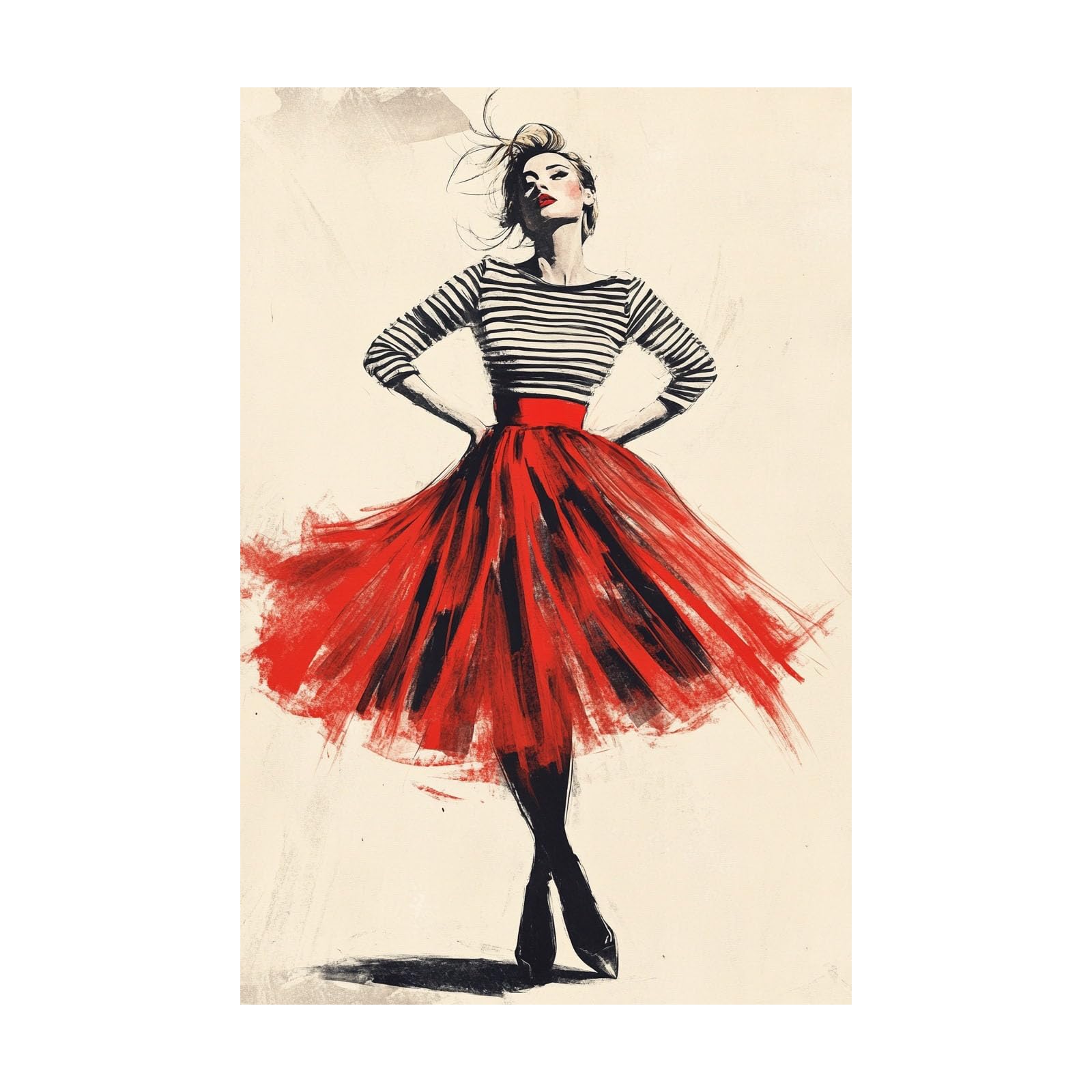 TERUEA Elegant Artwork for Girls Room Bedroom Wall Decor Woman in Red Tulle Skirt Vintage Humor Wall Poster for Bathroom Toilet Decor(Red)-80x120cm Unframed