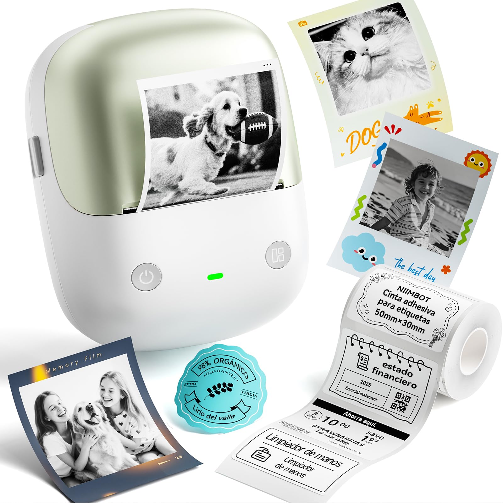 NIIMBOT Etiquetadora B2 Pro,Impresora de Etiquetas HD 300DPI-Verde | Admite impresión sin conexión,con Etiquetas Autoadhesivas Impermeables para Fotos,El Hogar, La Oficina y Los Negocios Certificado ClimatePartner