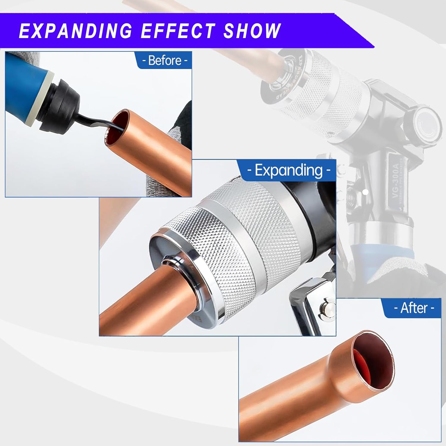 Bangoo Copper Tube Expander Hydraulic Pipe Swaging & Expanding Tool Kit 3/8" to 1-1/8" with 7 Heads Kit (VG-300A)