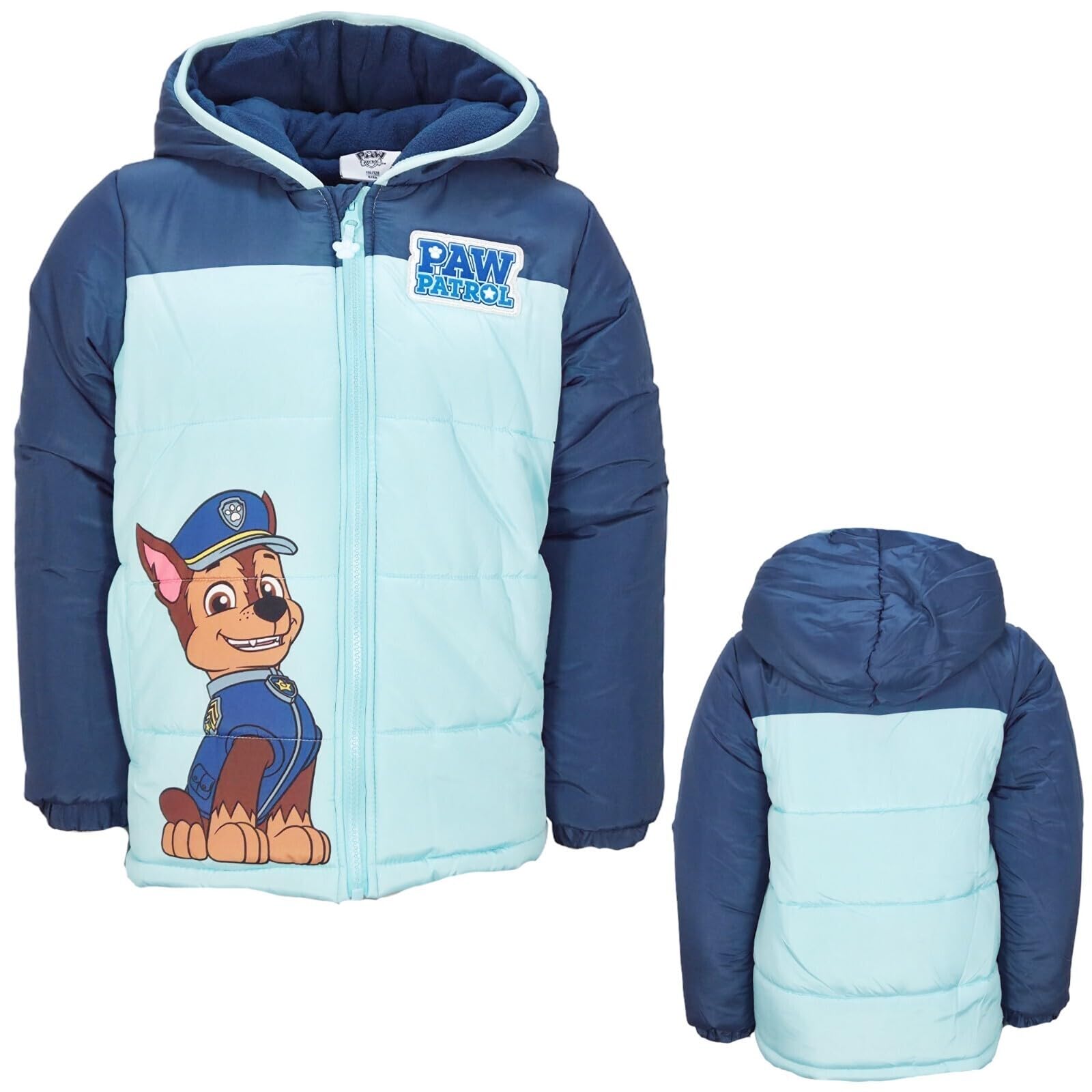 Paw Patrol Chase Winterjacke Jungen mit Kapuze | Warm gefüttert & gesteppt | Offizielle Paw Patrol Kinderjacke | Größen 92–128 | Dunkelblau oder Hellblau