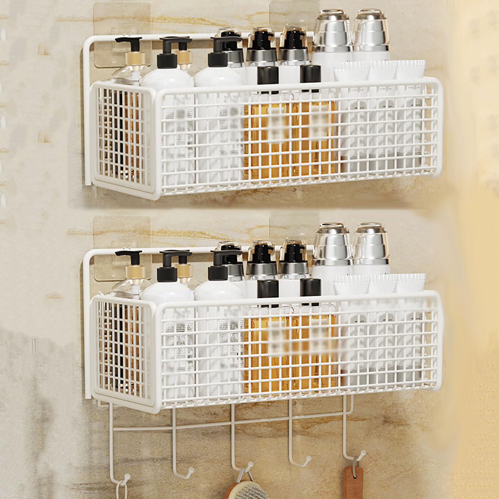 Shower Caddy No Drill Adhesive Bathroom Shelf Organizer 2-Pack Rustproof Iron Wall Mounted Corner Shelves with Grid Design