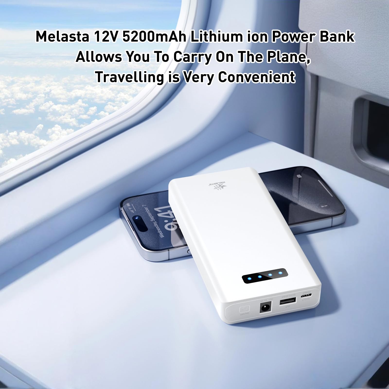 melasta 5200mAh Powerbank, Batterie Externe 12v avec Port 3 en 1, PD 45W USB-C Port de Charge Rapide | 12V/2A DC Port | QC3,0 22,5W USB-A Port, Batterie Externe Rechargeable pour Téléphones Portables