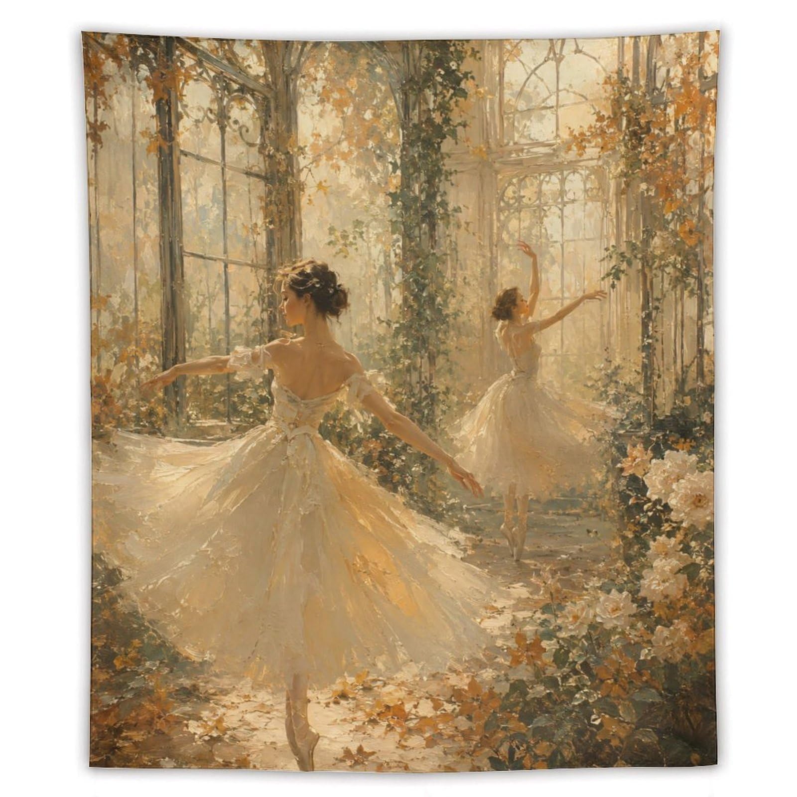 H3B8U2Y5 Ballerina Sunlit Conservatory Wall Tapestry, Impressionist Style