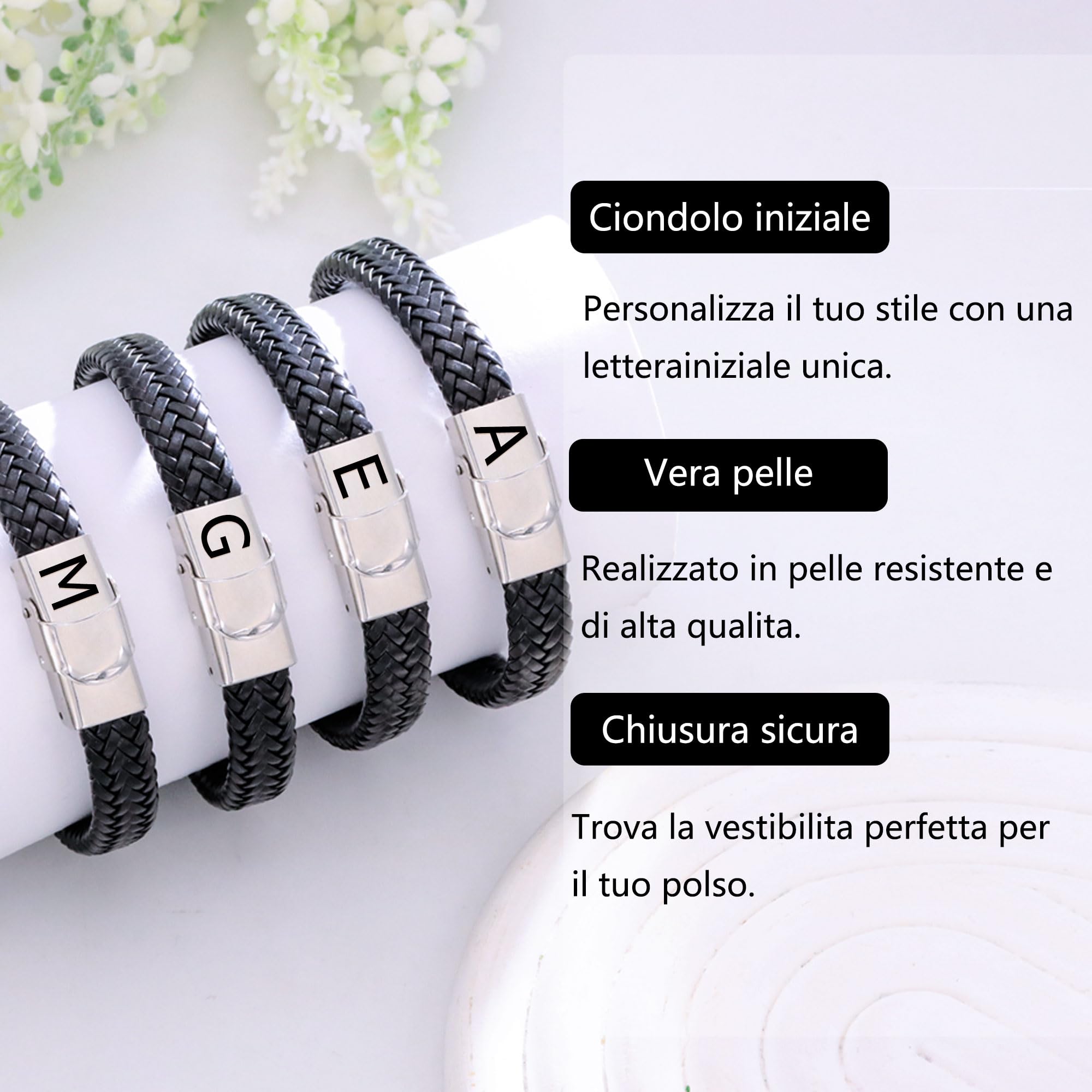 SAMINO Cuoio Nero 26 Bracciale Iniziale Per Il Mio Uomo Acciaio Inossidabile A-Z Lettera Charm Bracciale Intrecciato Per I Regali A Lui