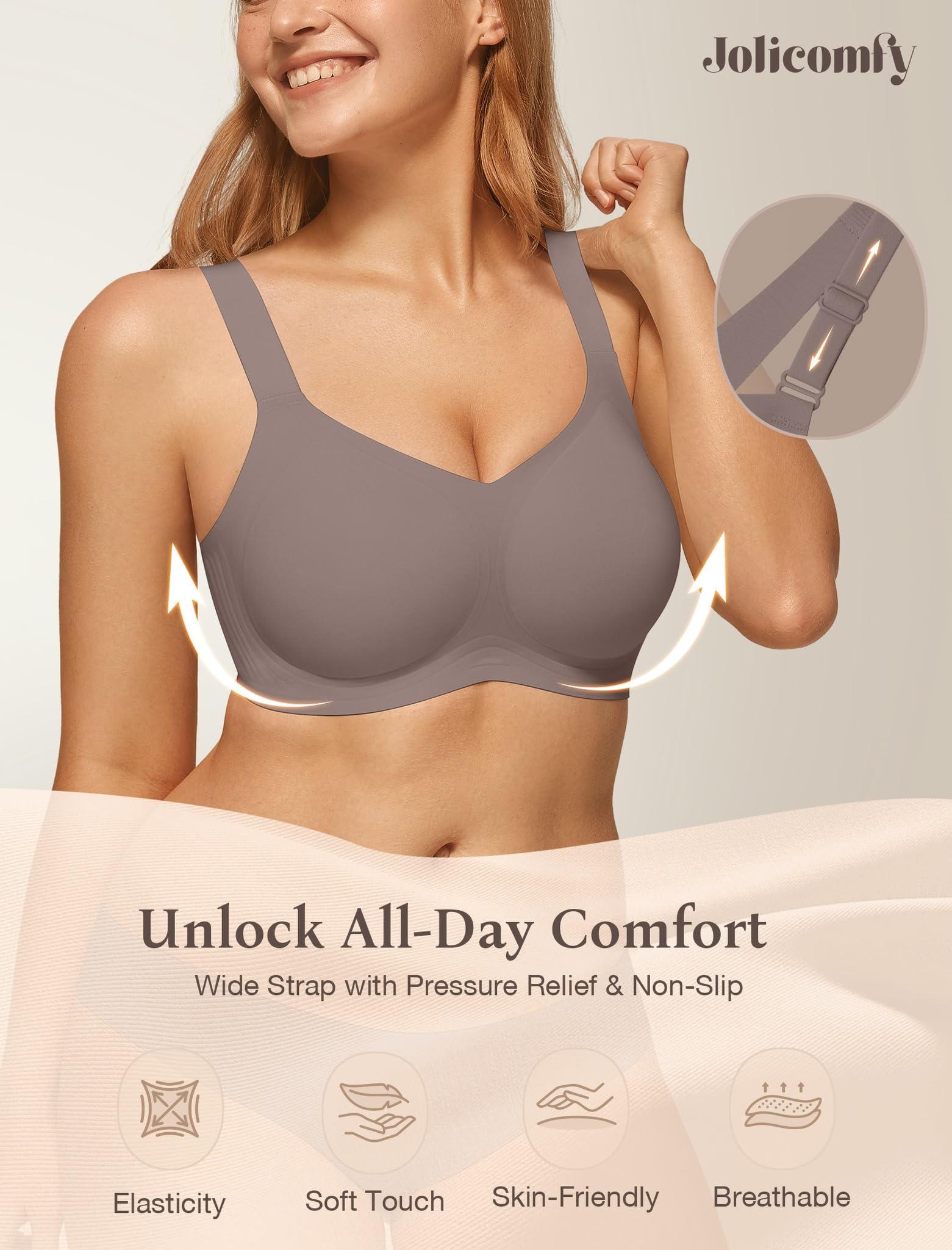 JoliComfy Reggiseno Senza Ferretto Reggiseni Donna Push Up Senza Cuciture Comodo Morbido Bonus Allunga Reggiseno