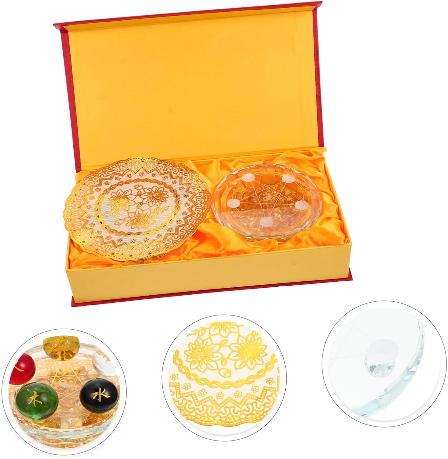 Glass Sphere Ball Kit with Five-Base Stand for Home Fortune Decor Compact Meditation Ornament for Yoga Class and Prosperity Display