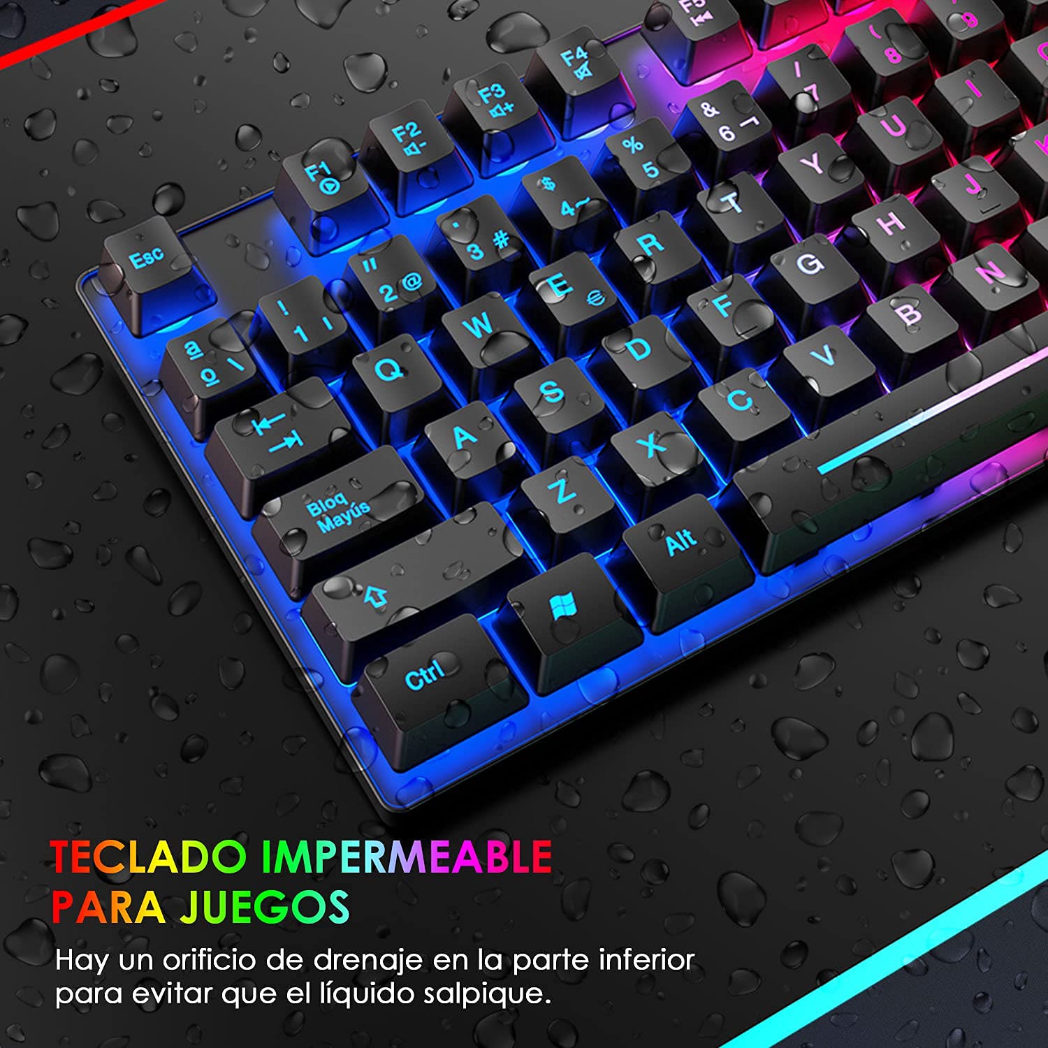 ZIYOU LANG T13 [Español QWERTY] Teclado y Raton Gaming Rainbow LED 104 Teclas para Teclado Mecanico Sentir Gamer 2400 dpi Retroiluminado Raton con Alfombrilla para PS5 PC Laptop Mac - Negro