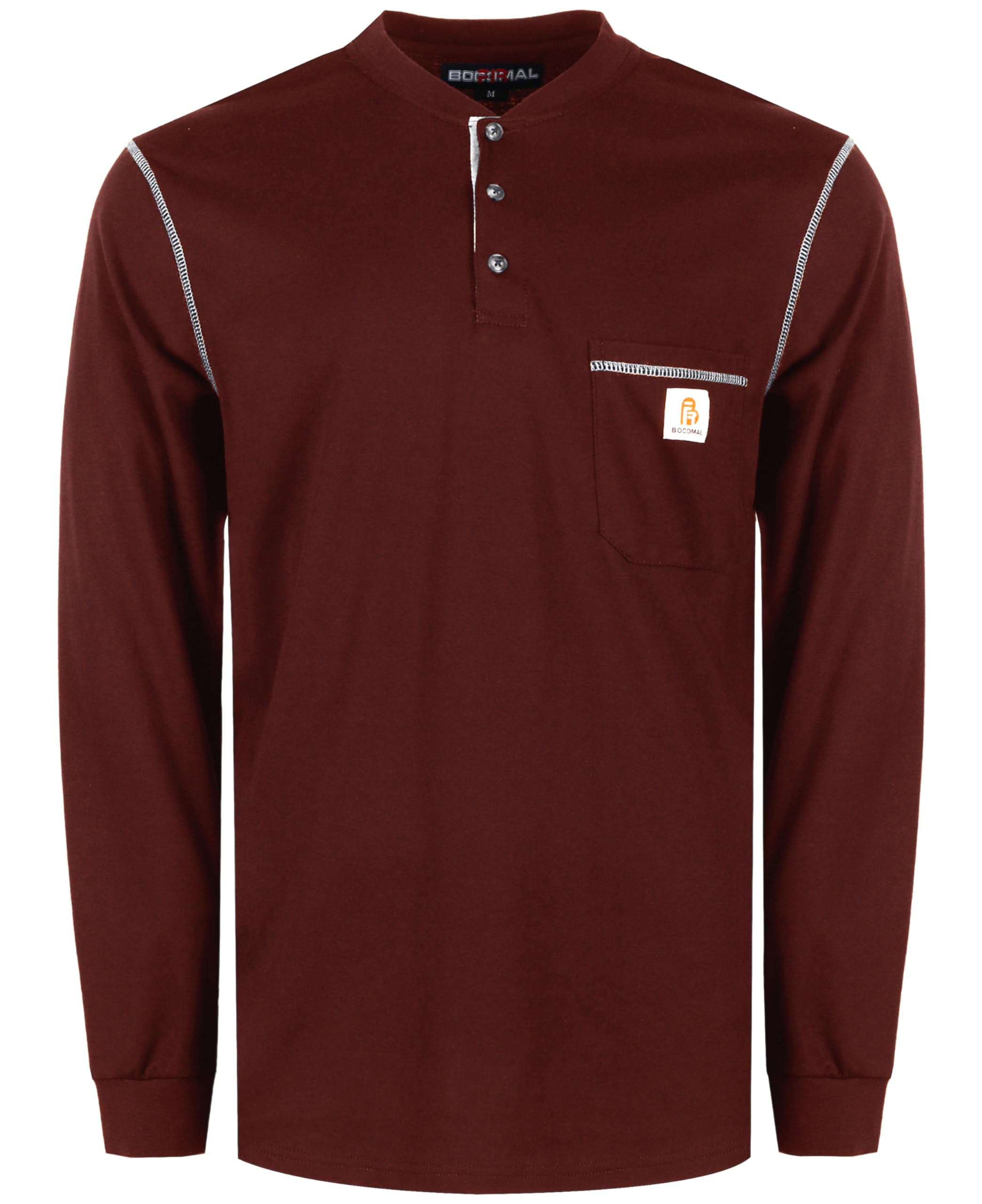 BOCOMAL FR Shirts for Men 5.5oz Lightweight Long Sleeve Work Henley Fire Resistant Shirt CAT2