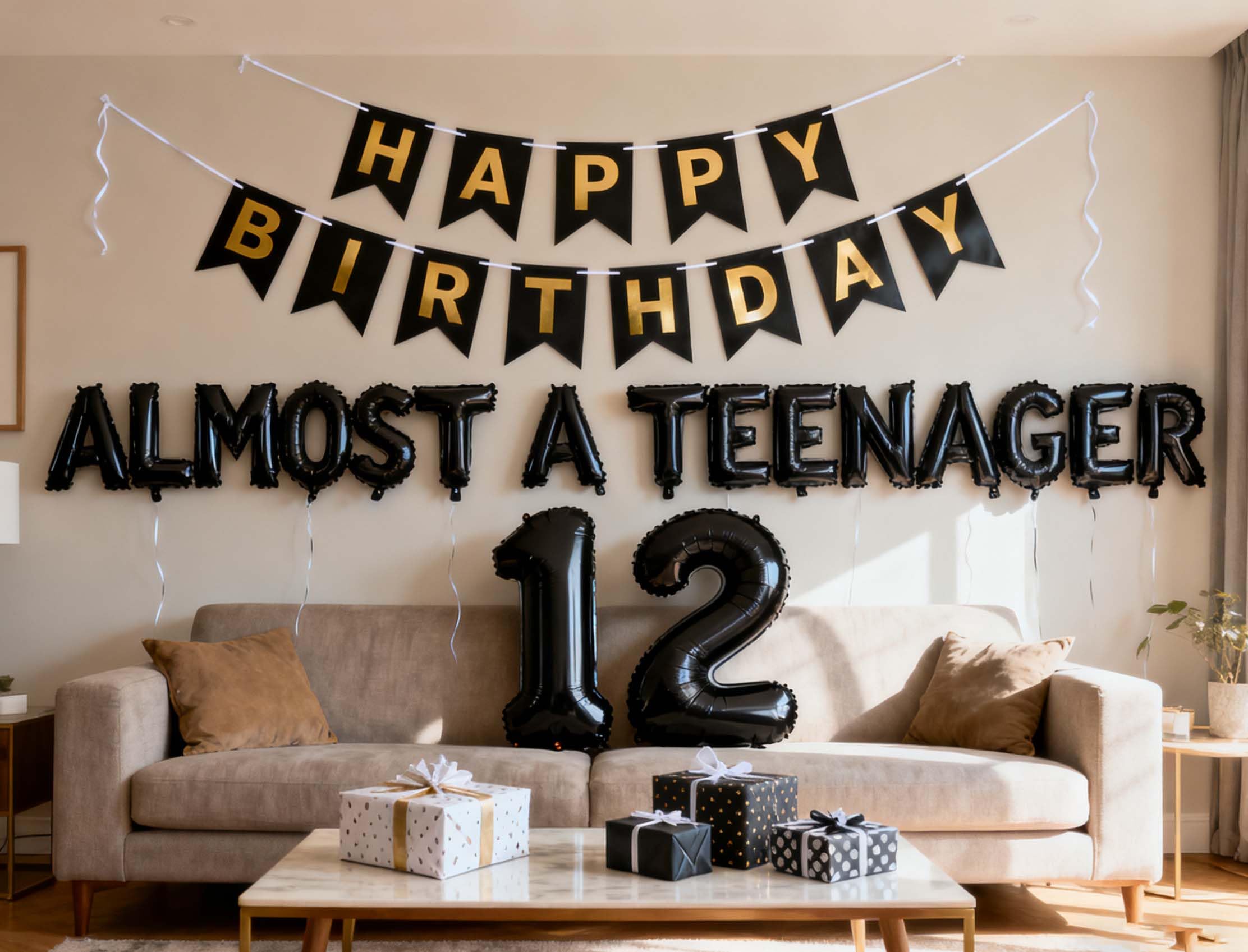 12th Birthday Decorations for Boys, Almost a Teenager Balloons 12th Birthday Banner Number 12 Foil Balloons for 12 Years Old Birthday Anniversary