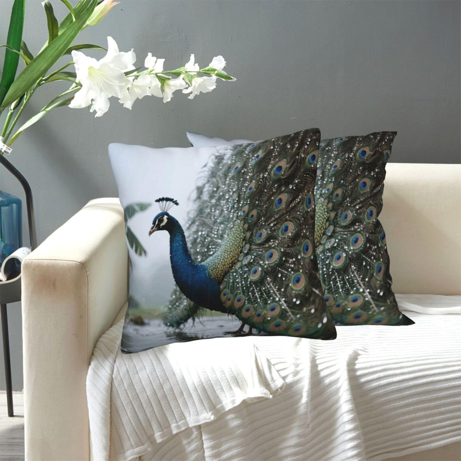 FekiLoot Decorative Throw Pillow Covers Modern Farmhouse Pillowcase Double Sided Cozy Cushion Cover for Sofa Couch Bed 20"X20" Peacock