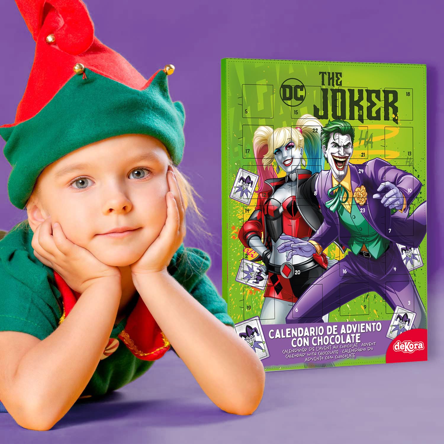 Calendario de Adviento Joker y Harley Quinn 24 Chocolatinas 50g Chocolate con Leche Navidad