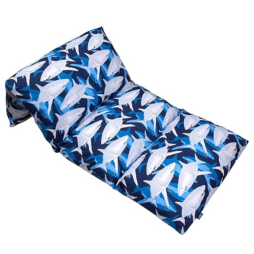 Wildkin Kids Floor Lounger for Boys and Girls, Travel-Friendly and Perfect for Sleepovers, Requires 4 Standard Size Pillows (Not Included), Measures 69.5 x 27 Inches (Sharks)